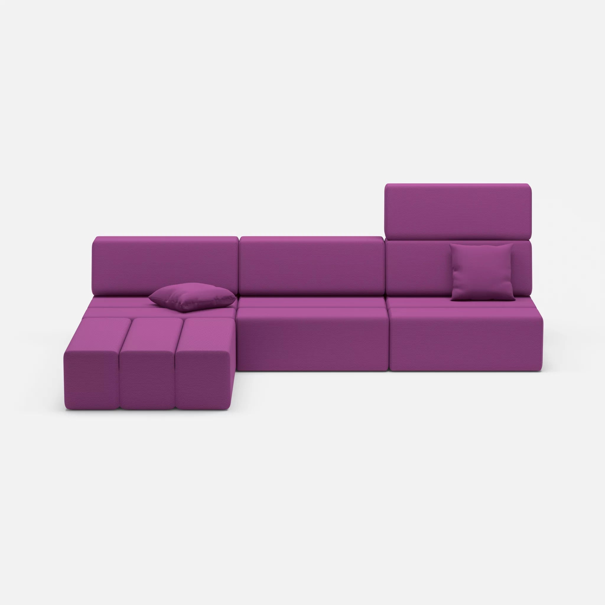 L Sofa Bricks 4 novumviola in Violett von vorne