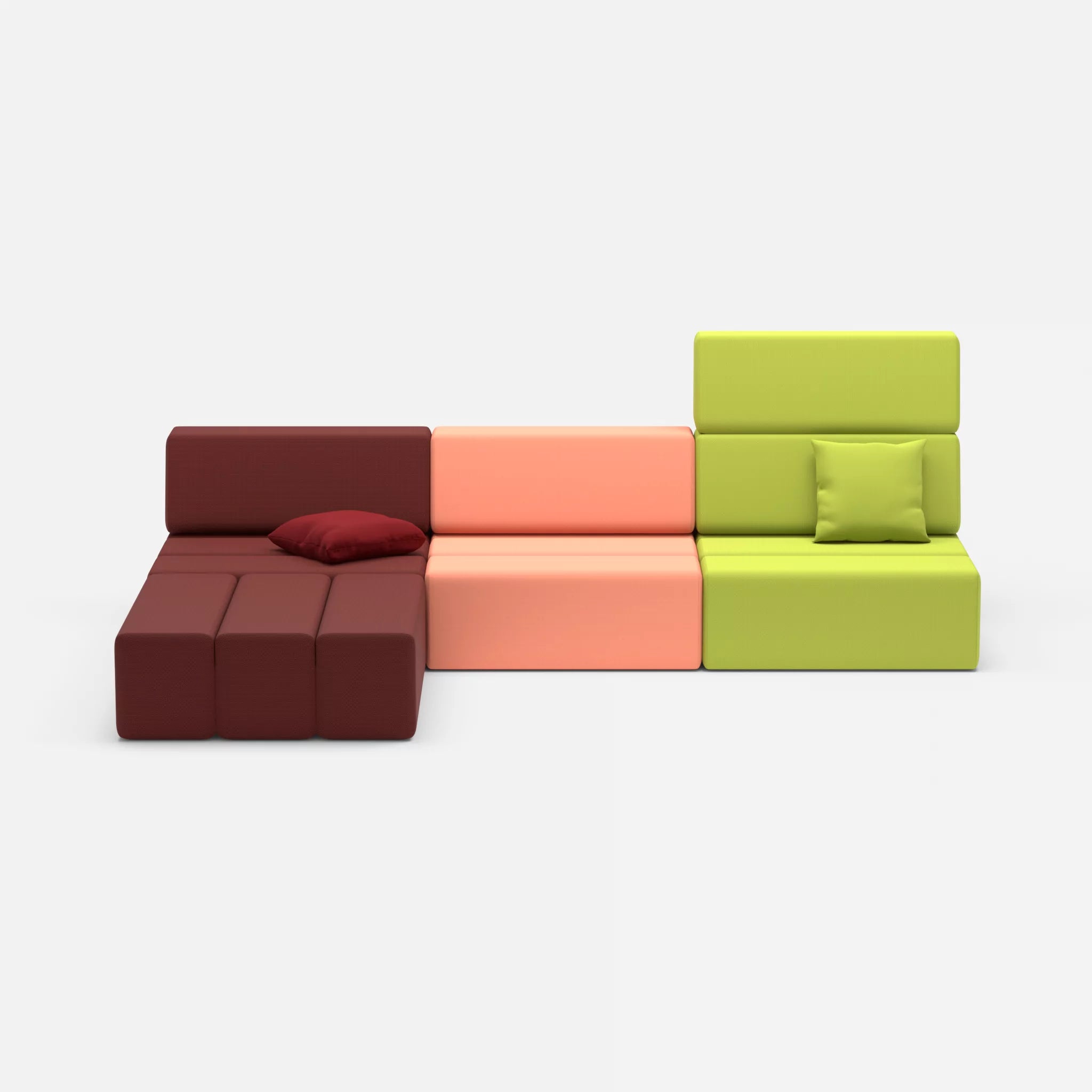 L Sofa Bricks 4 radio4517-radio4046 in Dunkelrot und Coral von vorne