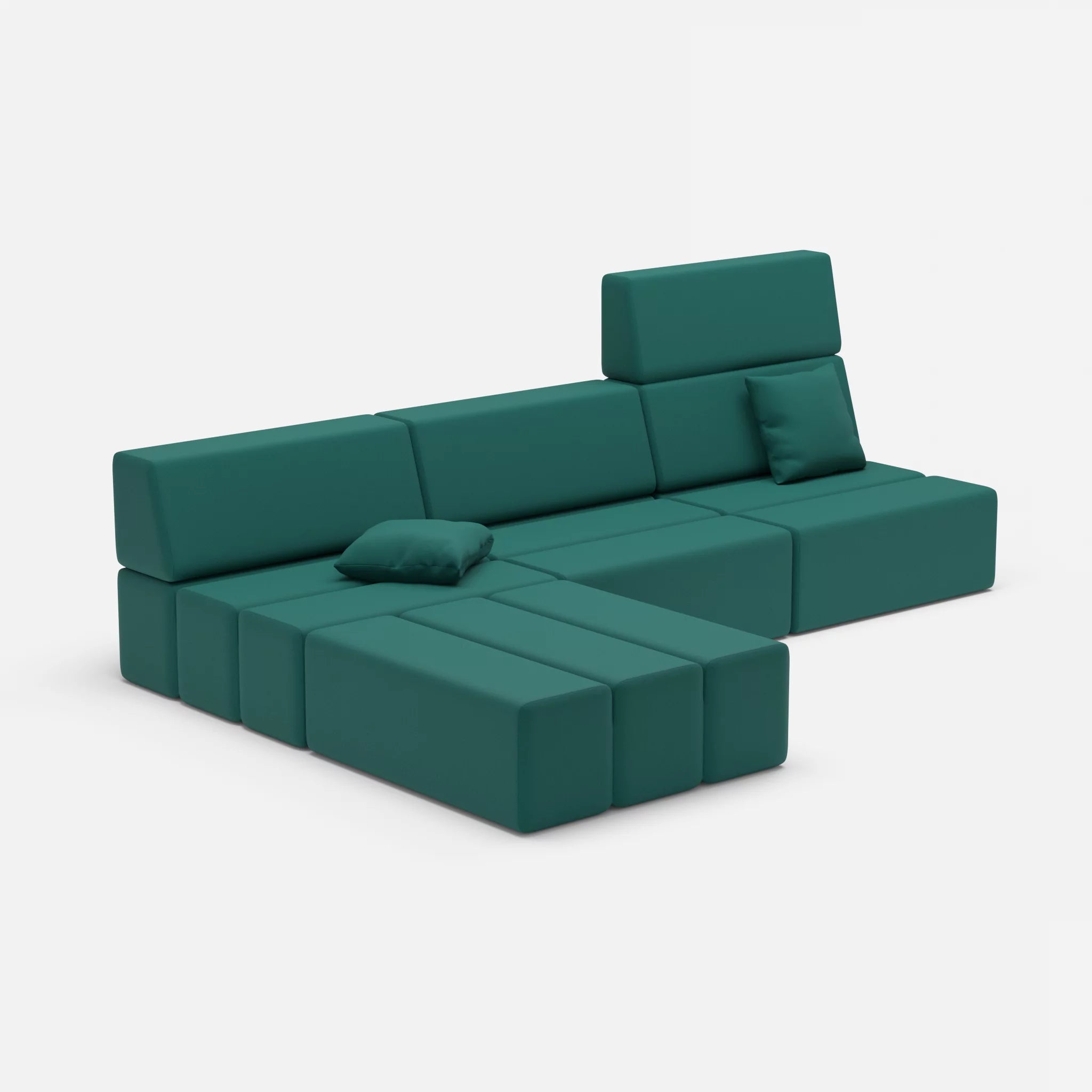 L Sofa Bricks 4 radio6015 in Türkis von der Seite