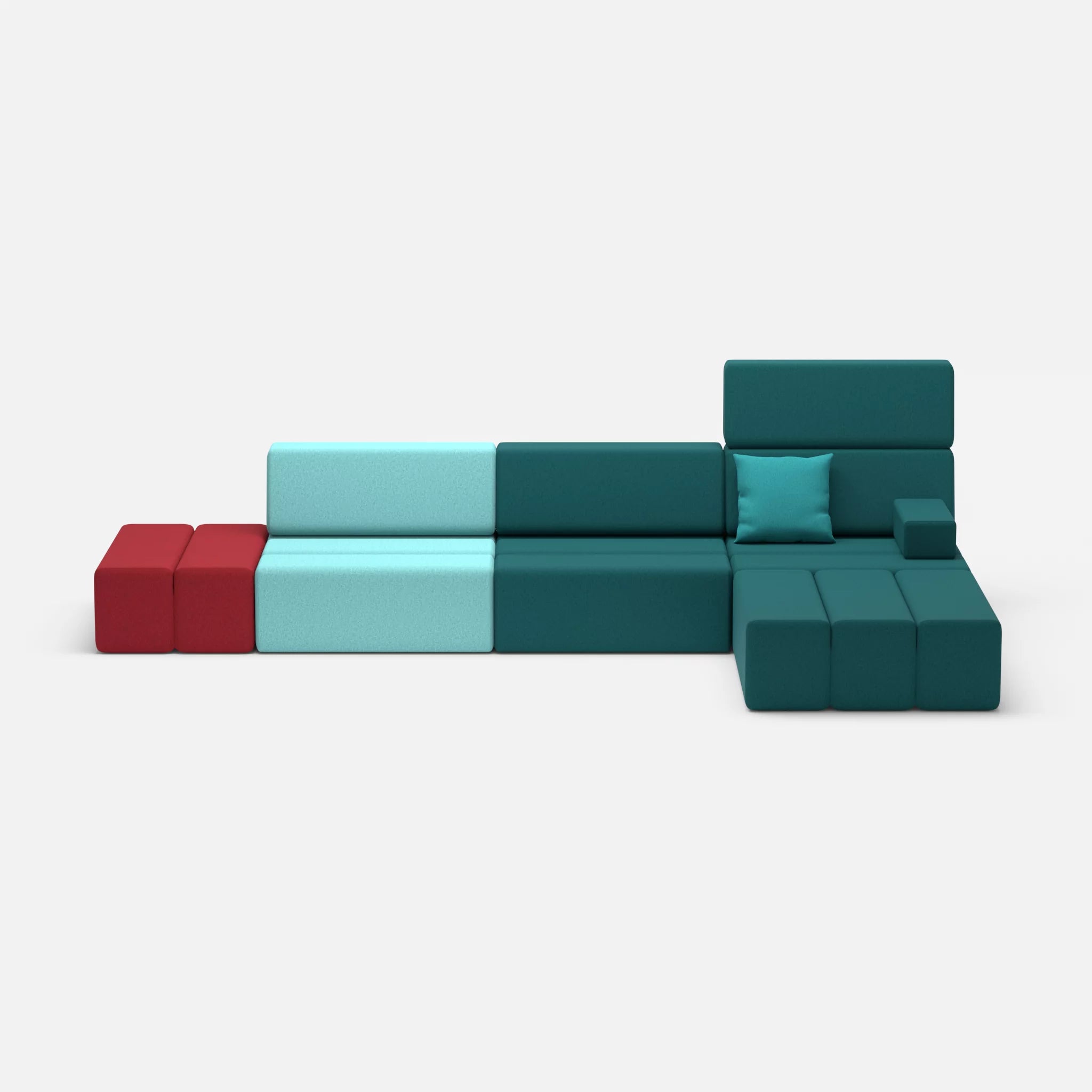 L Sofa Bricks 5 dama0030-dama0018 in Türkis und Türkis von vorne
