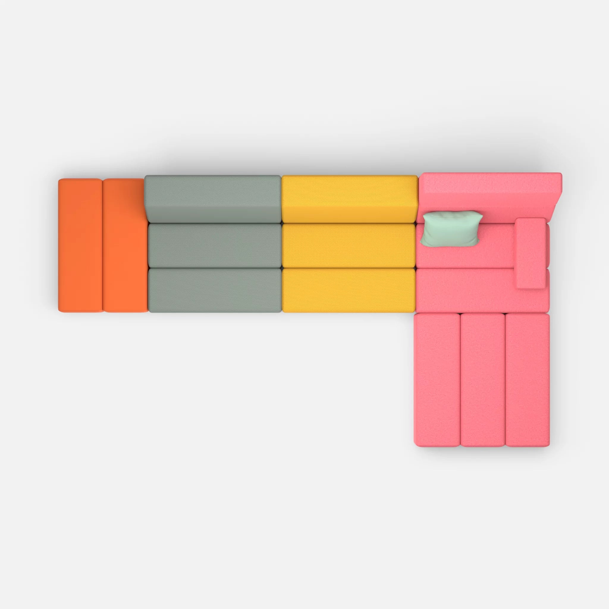 L Sofa Bricks 5 novumdelphi-dama0083 in Graublau und Pink von oben