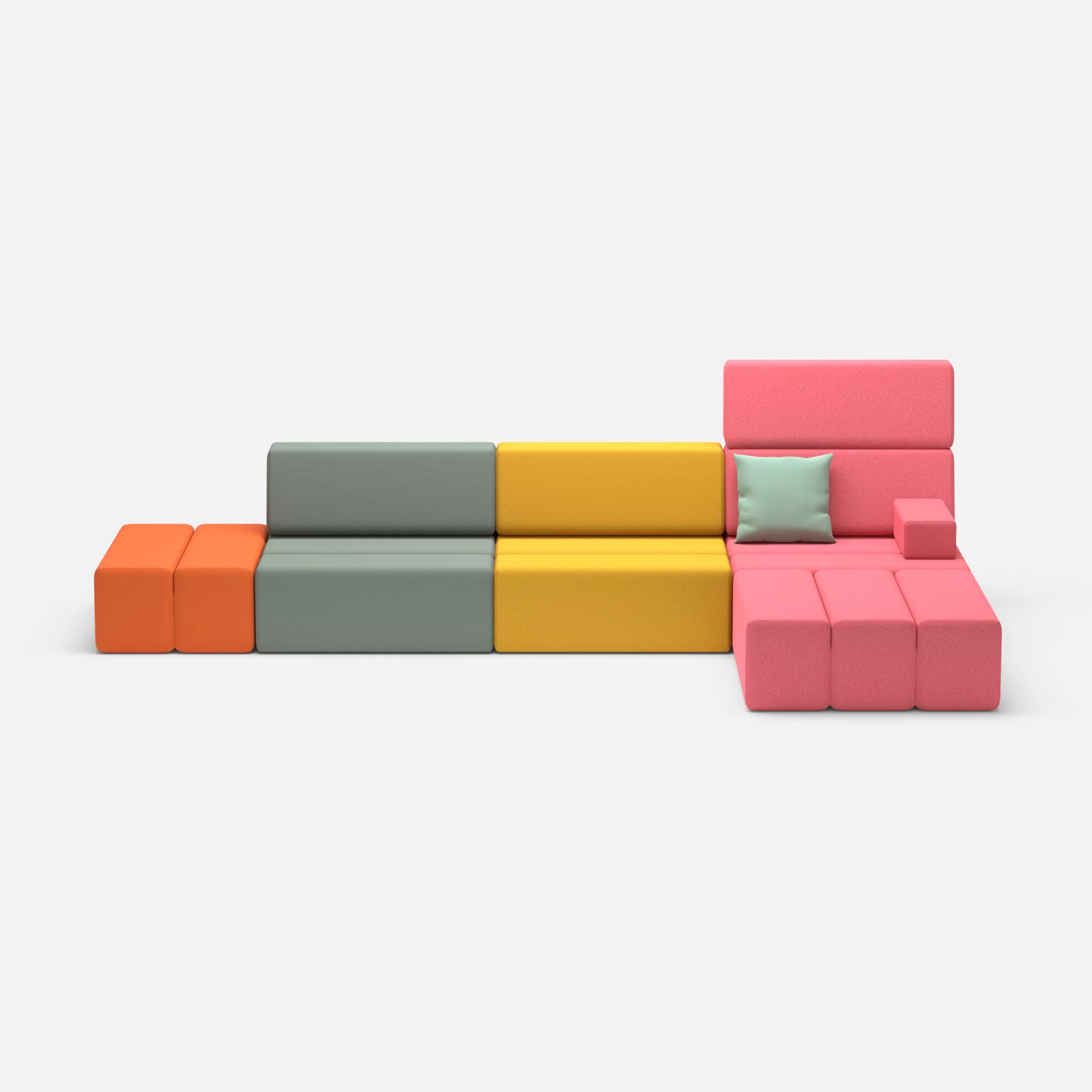 L Sofa Bricks 5 novumdelphi-dama0083 in Graublau und Pink von vorne