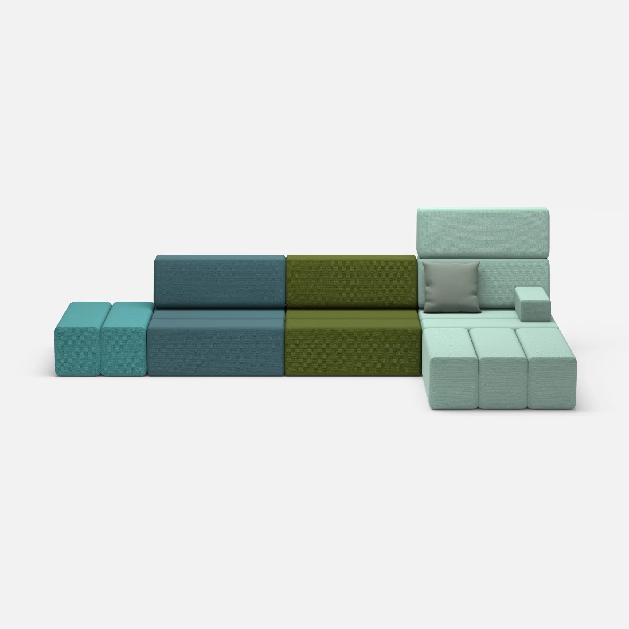 L Sofa Bricks 5 novumsamoa-novumlagoon in Dunkelblau und Graublau von vorne