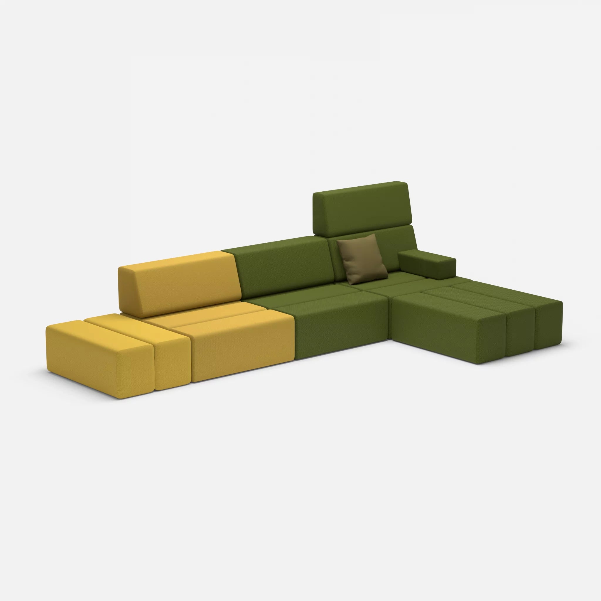 L Sofa Bricks 5 novumtivoli-novummoss in Hellgrün und Grün von der Seite
