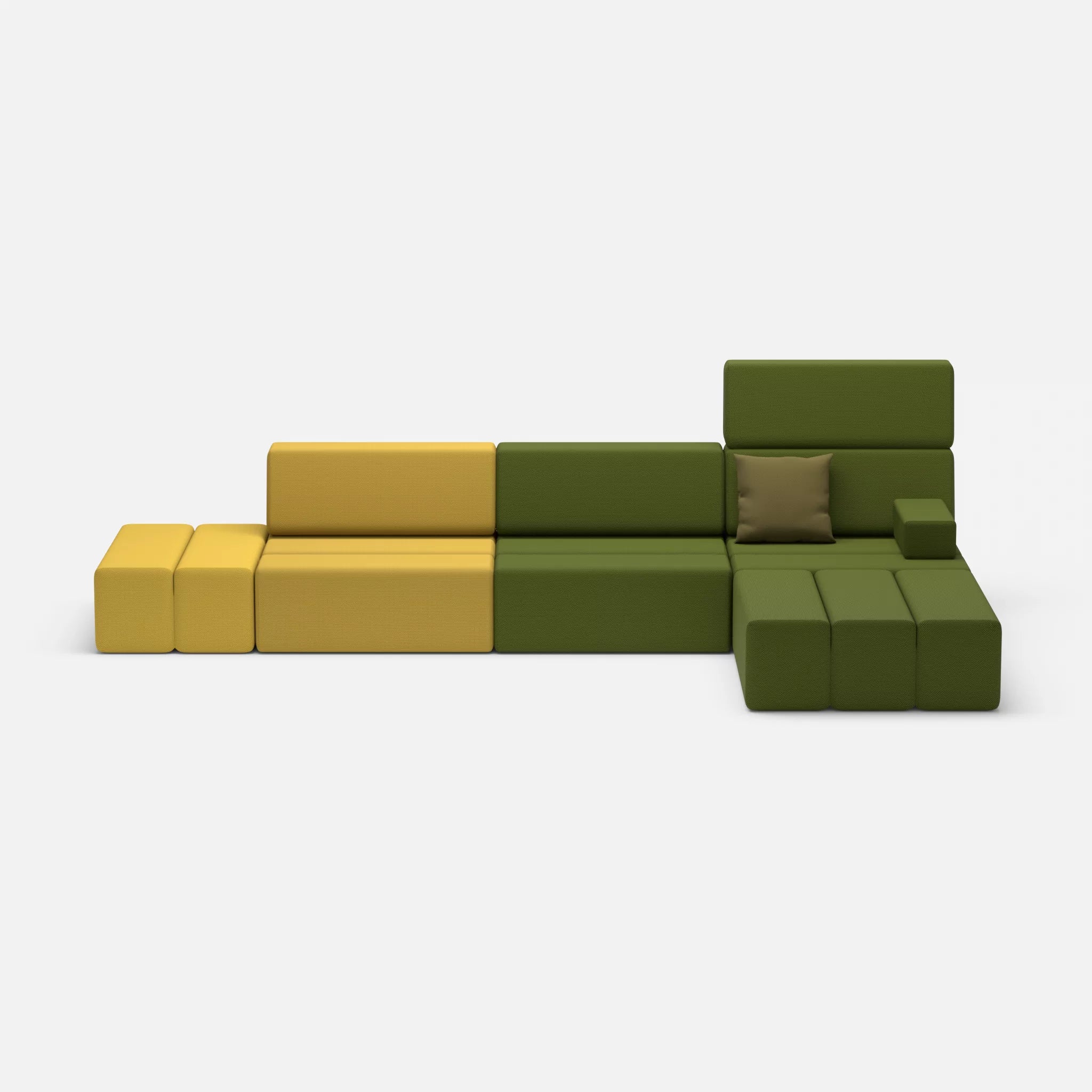 L Sofa Bricks 5 novumtivoli-novummoss in Hellgrün und Grün von vorne