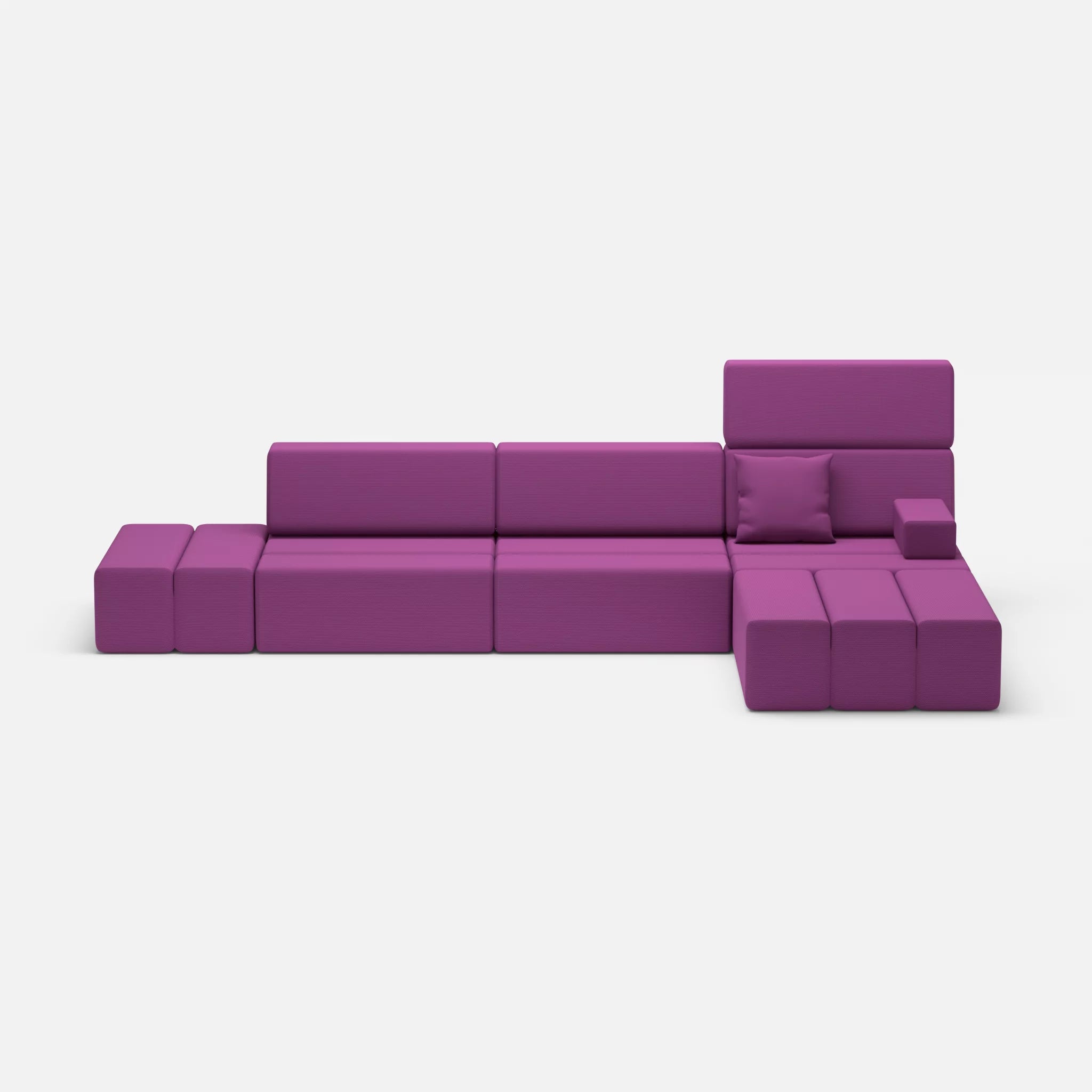 L Sofa Bricks 5 novumviola in Violett von vorne