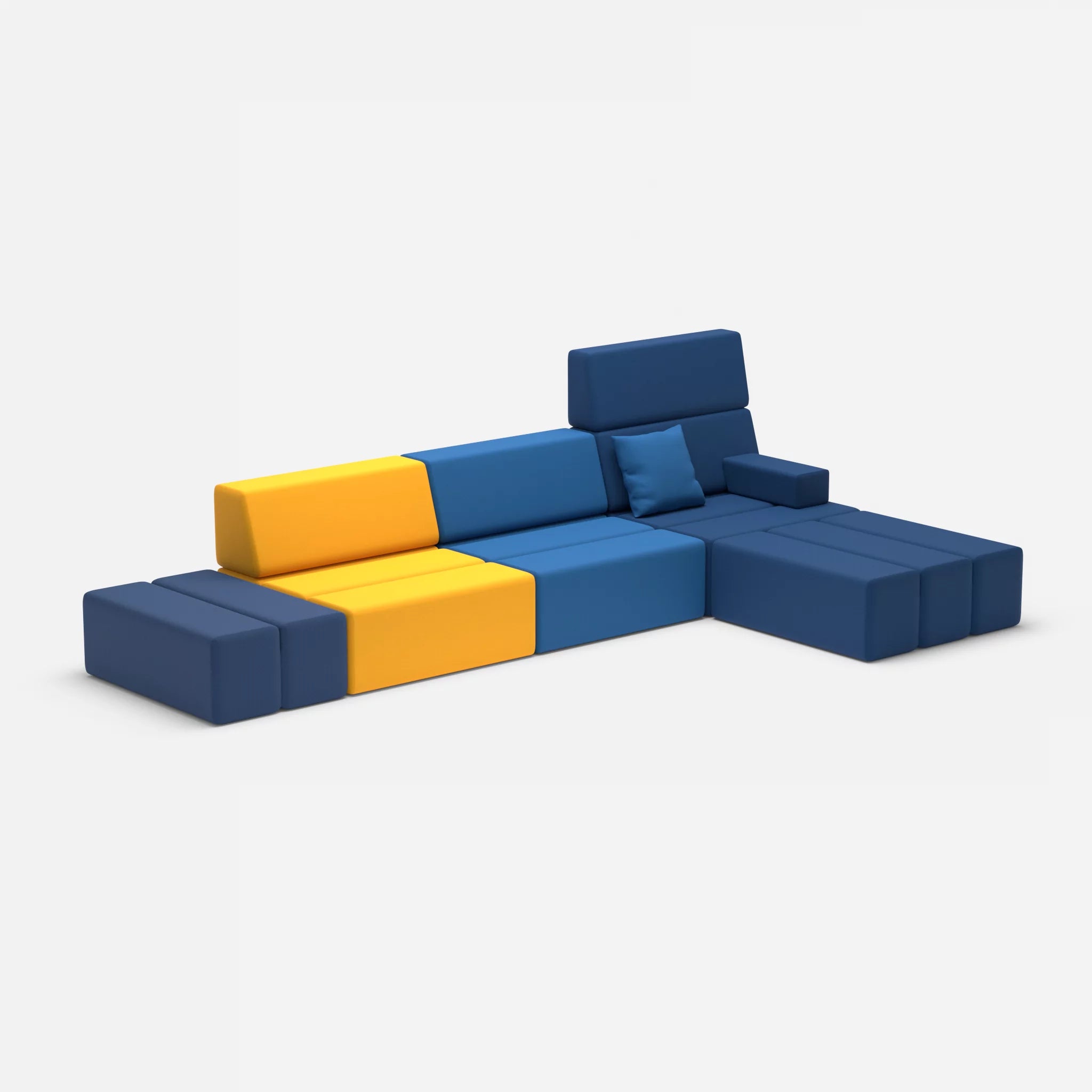 L Sofa Bricks 5 radio3008-radio6512 in Gelb und Dunkelblau von der Seite