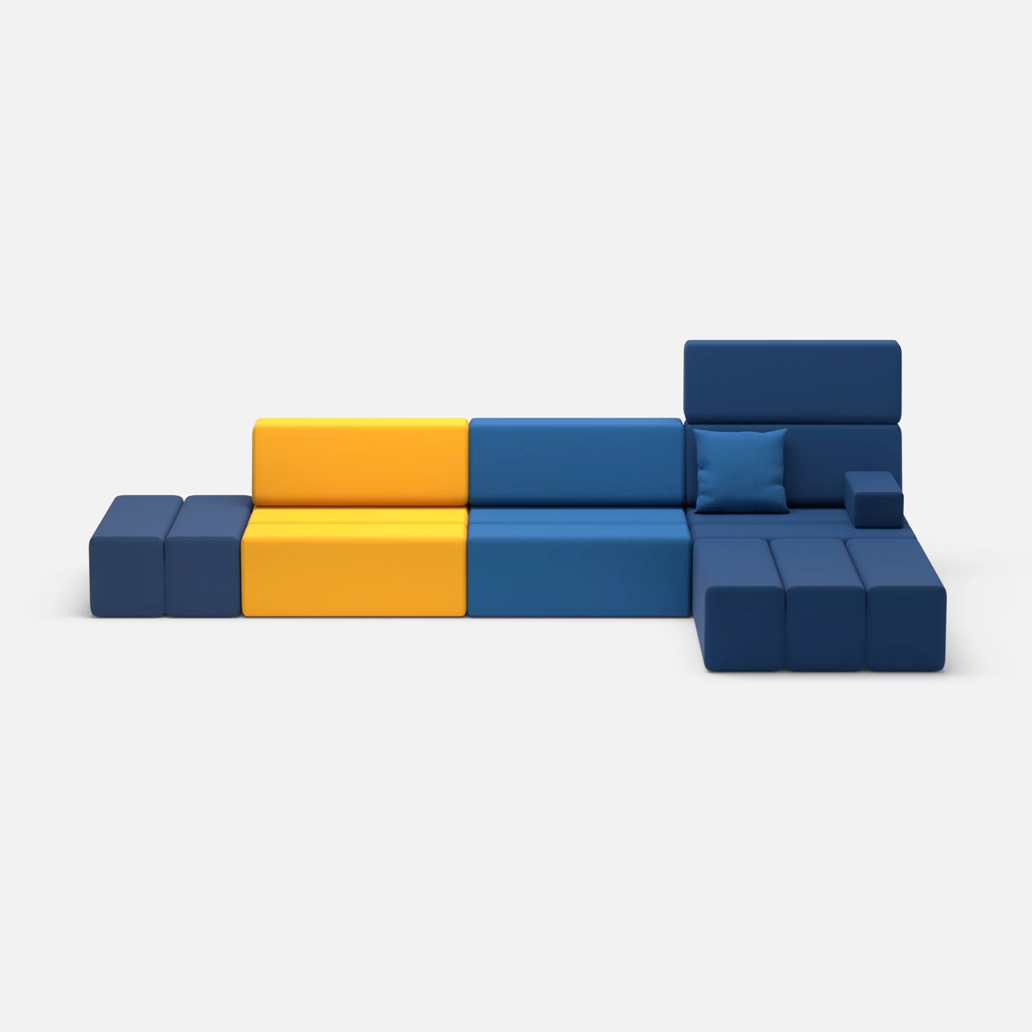 L Sofa Bricks 5 radio3008-radio6512 in Gelb und Dunkelblau von vorne