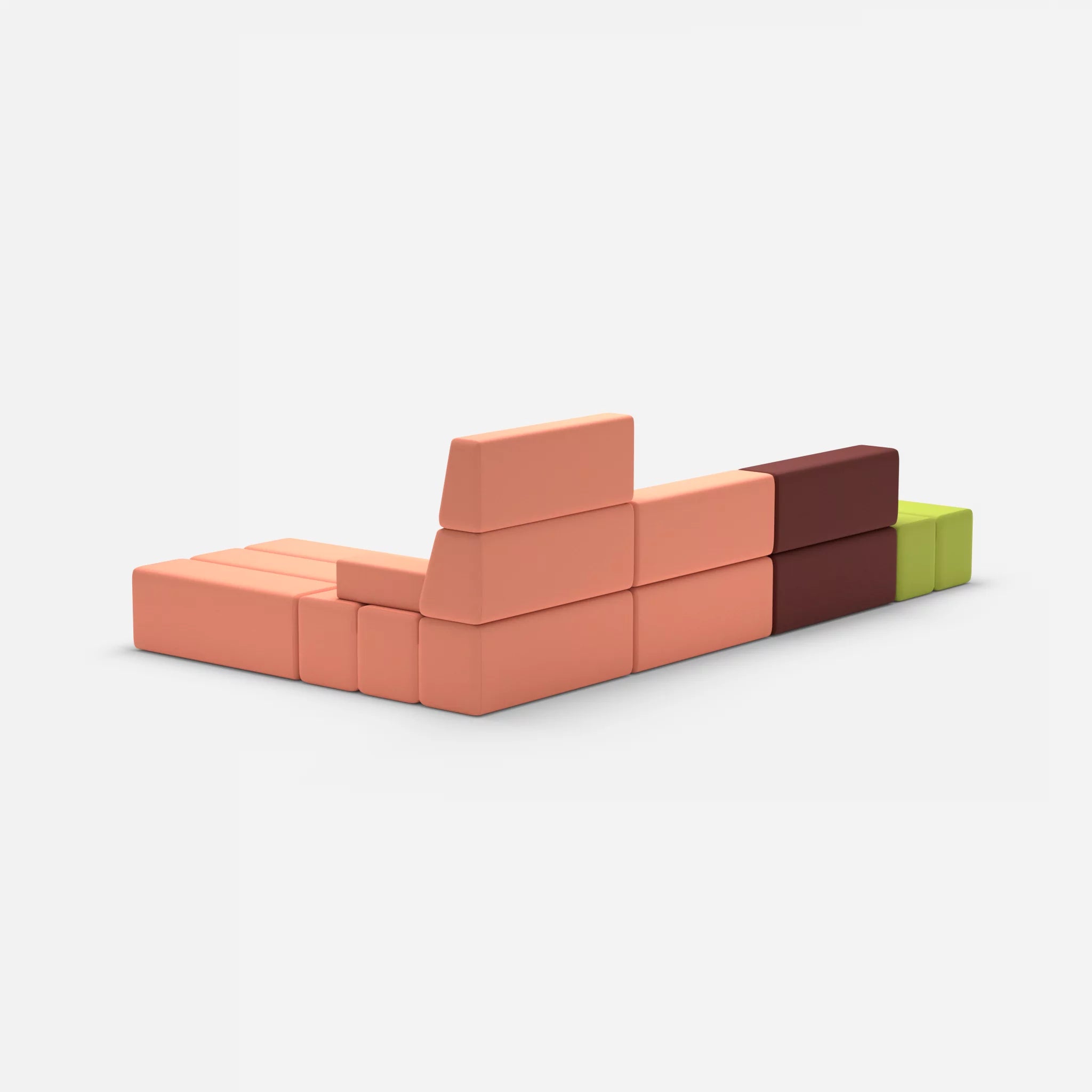 L Sofa Bricks 5 radio4517-radio4046 in Dunkelrot und Coral von hinten