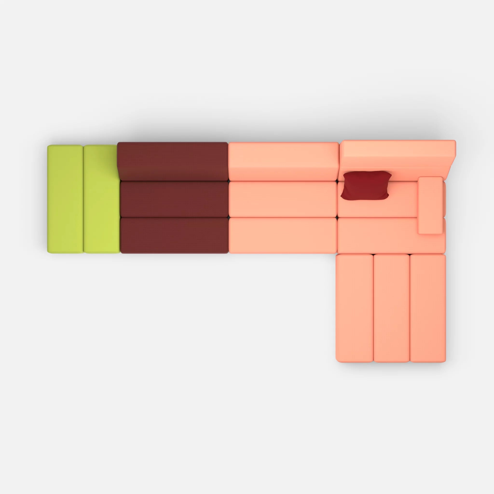 L Sofa Bricks 5 radio4517-radio4046 in Dunkelrot und Coral von oben