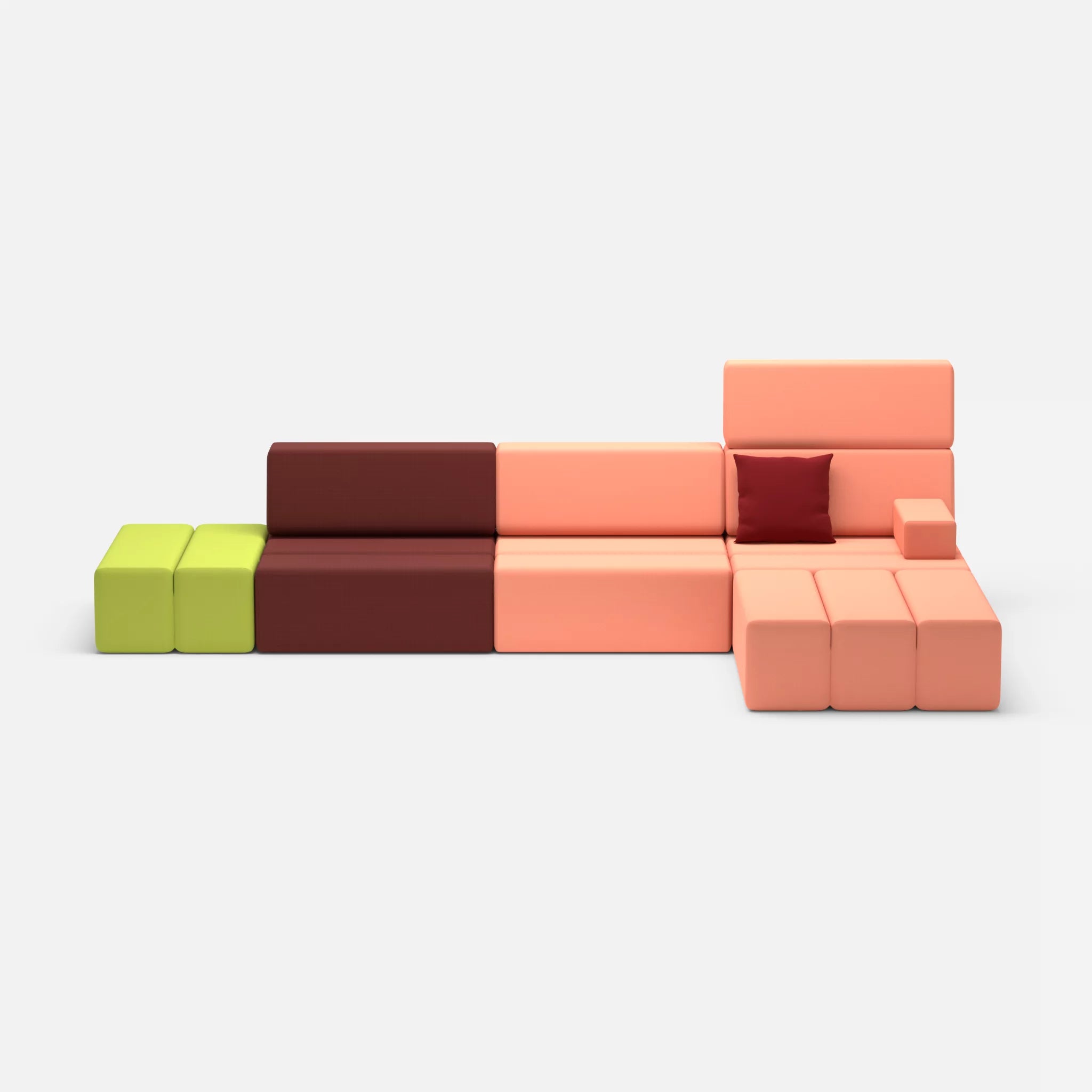 L Sofa Bricks 5 radio4517-radio4046 in Dunkelrot und Coral von vorne