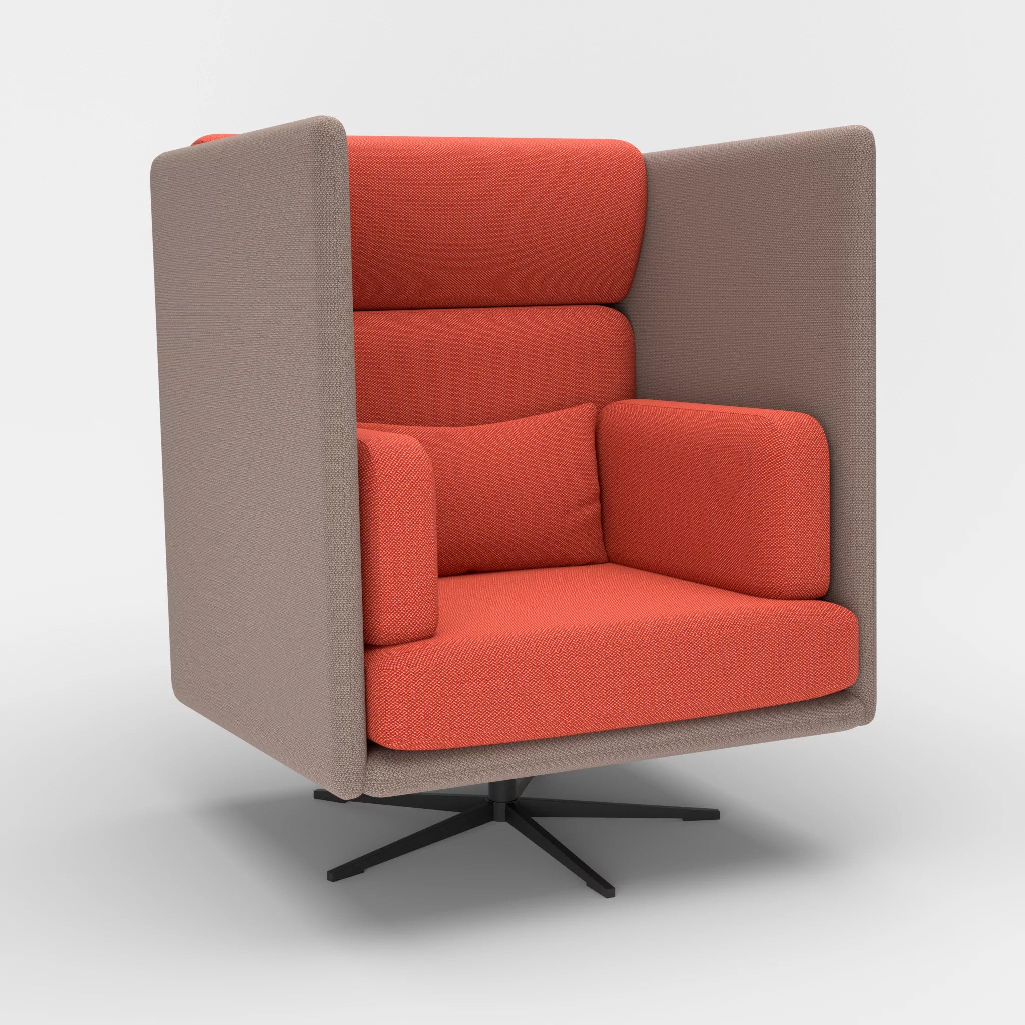 Loungesessel Egon Hohe Version credowalnut-credolampion in Dunkelgrau und Rot von der Seite