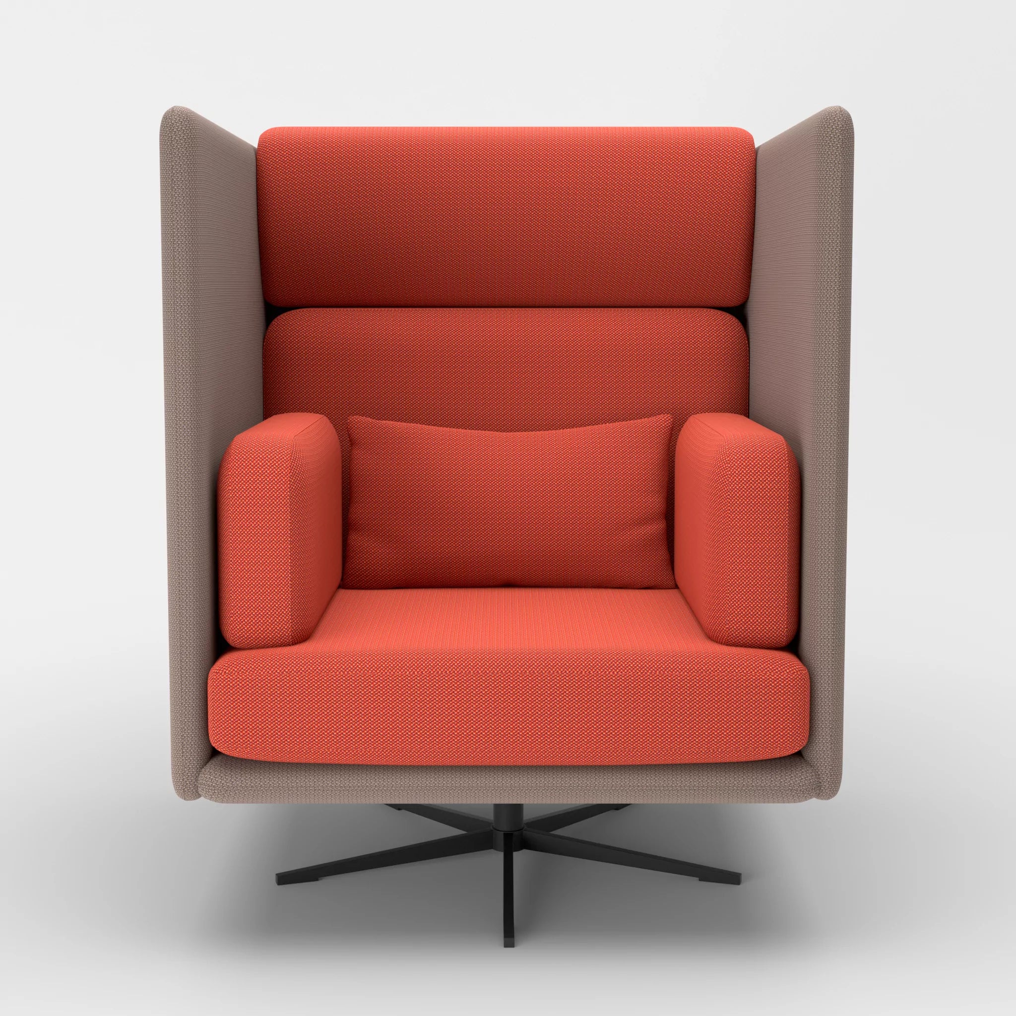 Loungesessel Egon Hohe Version credowalnut-credolampion in Dunkelgrau und Rot von vorne