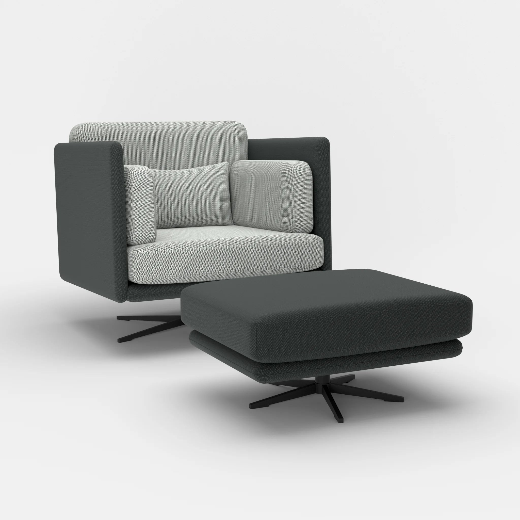 Loungesessel Egon mit Pouf credoblack-credopepper in Schwarz und Dunkelgrau von der Seite