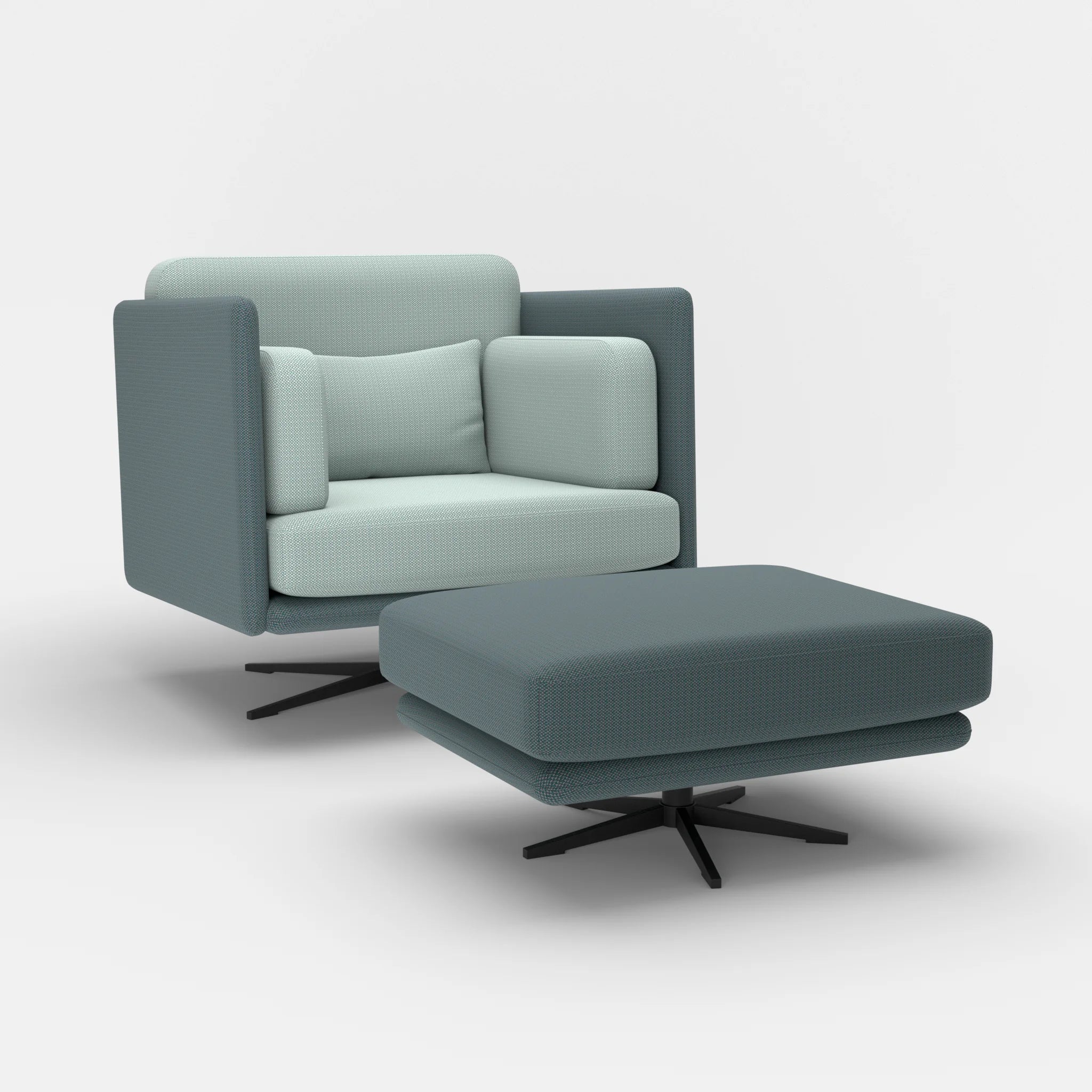 Loungesessel Egon mit Pouf credojaspis-credolake in Türkis und Graublau von der Seite