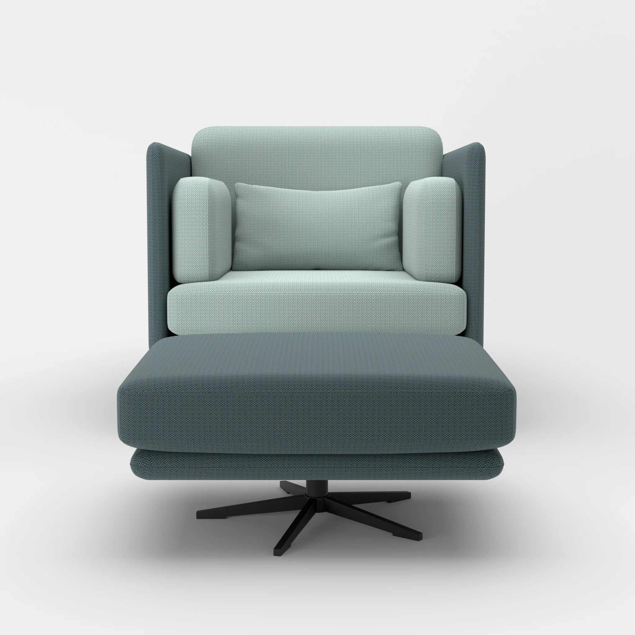 Loungesessel Egon mit Pouf credojaspis-credolake in Türkis und Graublau von vorne