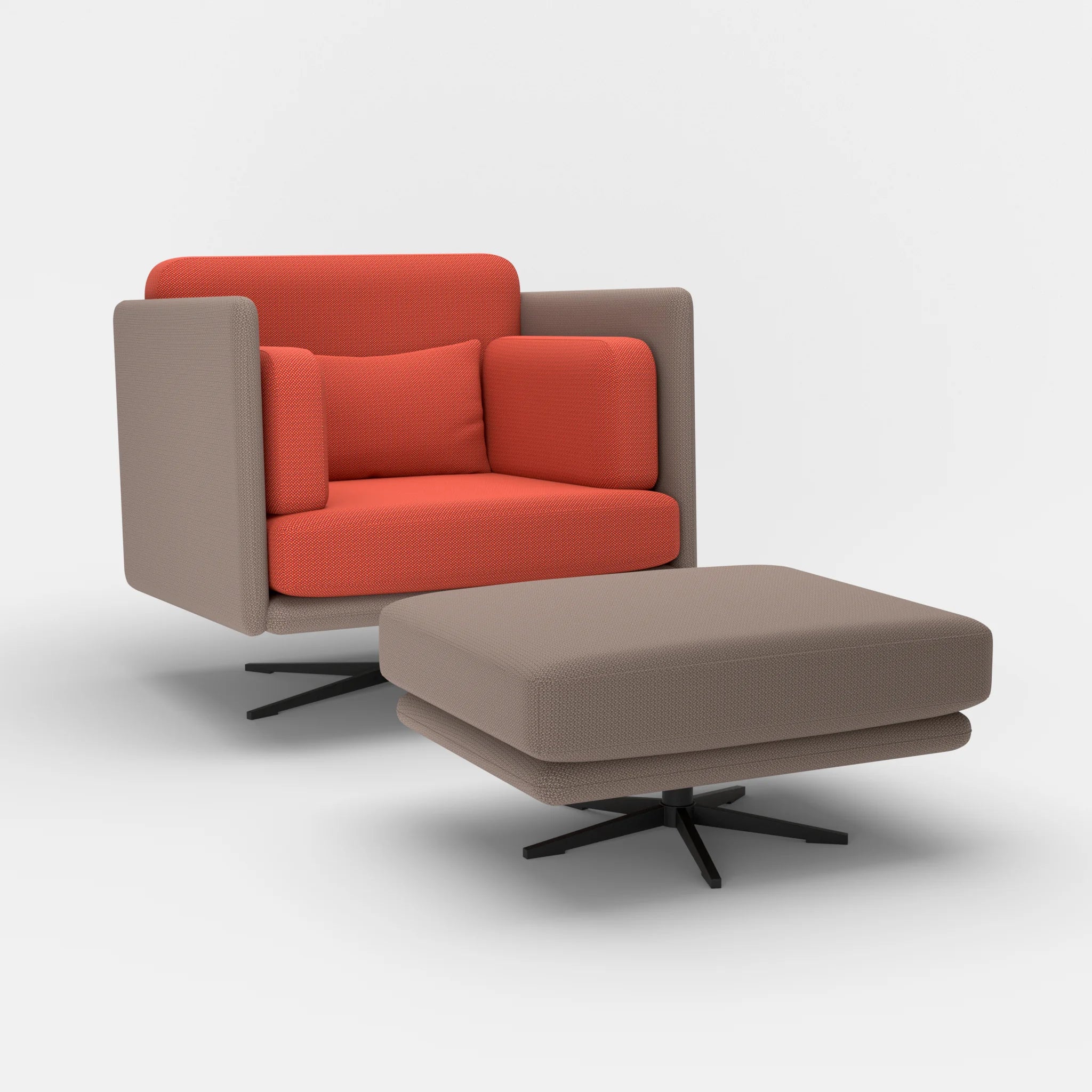 Loungesessel Egon mit Pouf credowalnut-credolampion in Dunkelgrau und Rot von der Seite