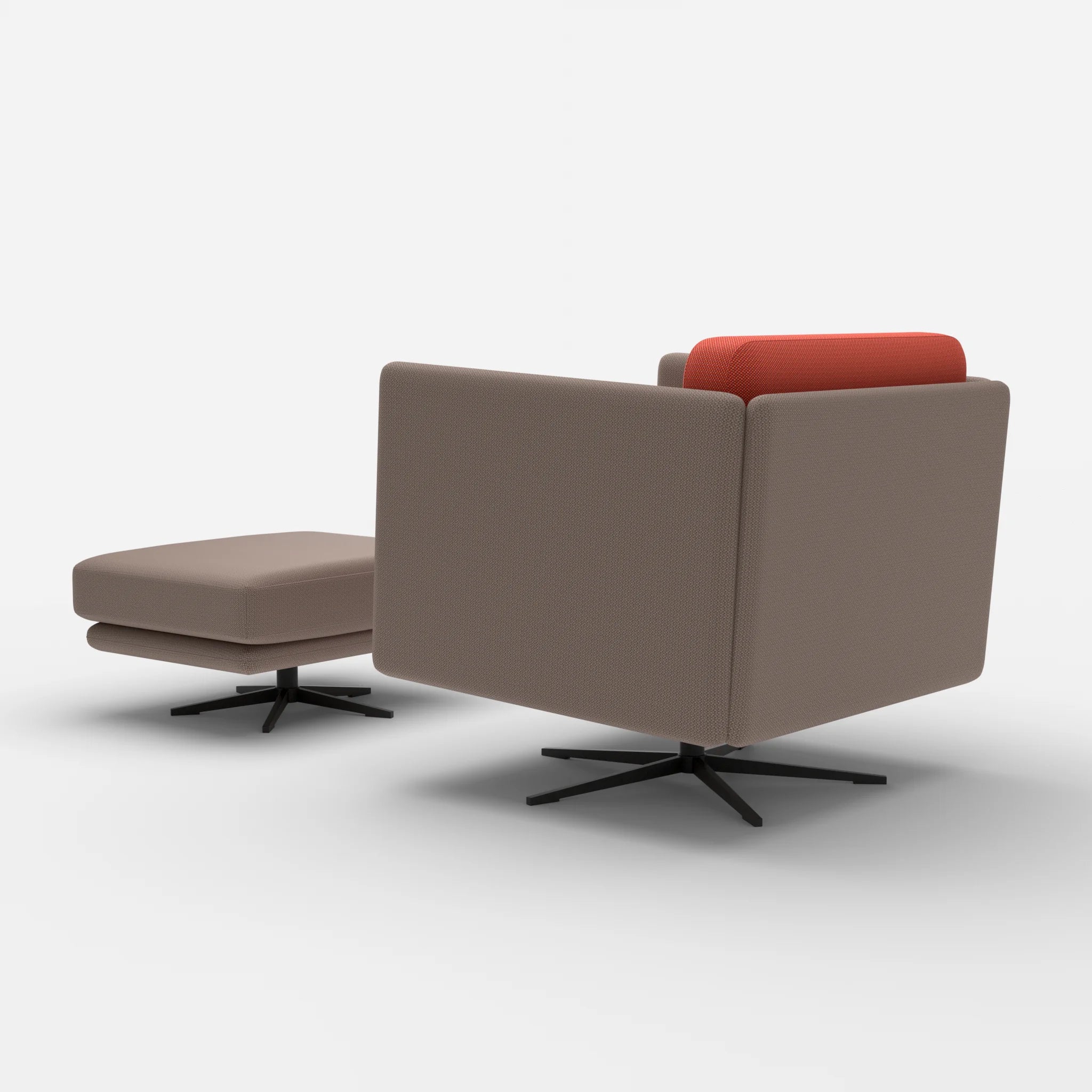 Loungesessel Egon mit Pouf credowalnut-credolampion in Dunkelgrau und Rot von hinten