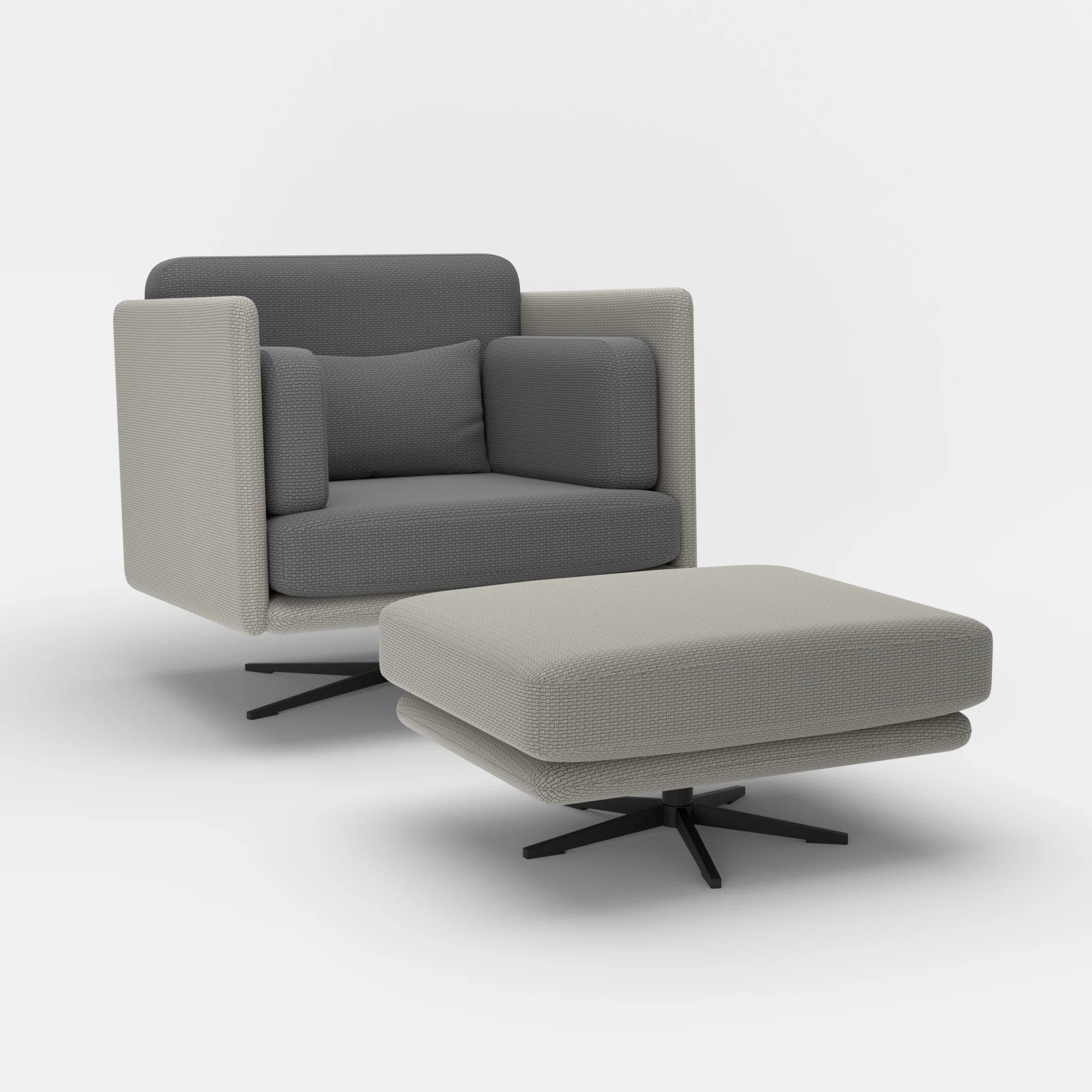 Loungesessel Egon mit Pouf nabucco1003-nabucco8009 in Hellgrau und Dunkelgrau von der Seite