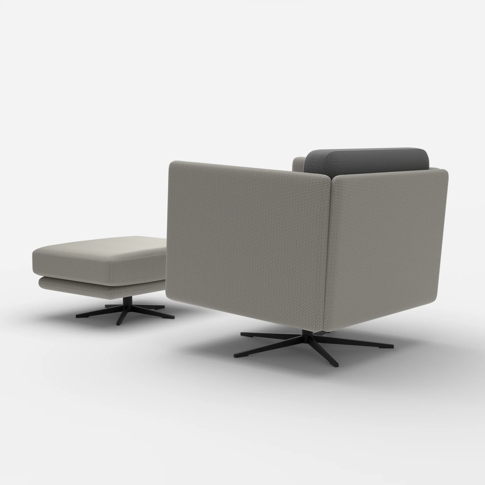 Loungesessel Egon mit Pouf nabucco1003-nabucco8009 in Hellgrau und Dunkelgrau von hinten