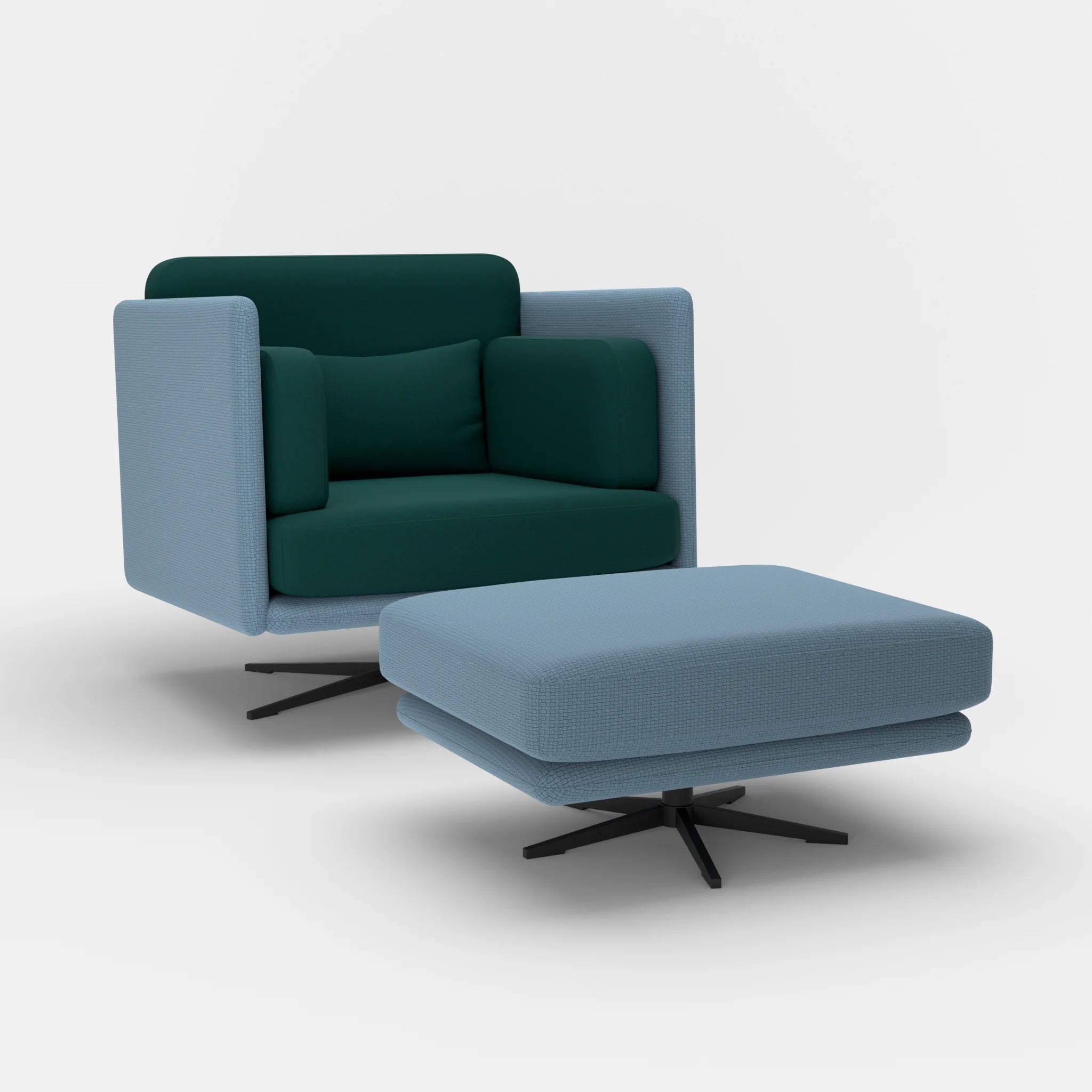 Loungesessel Egon mit Pouf nabucco6043-dama0073 in Blau und Petrol von der Seite