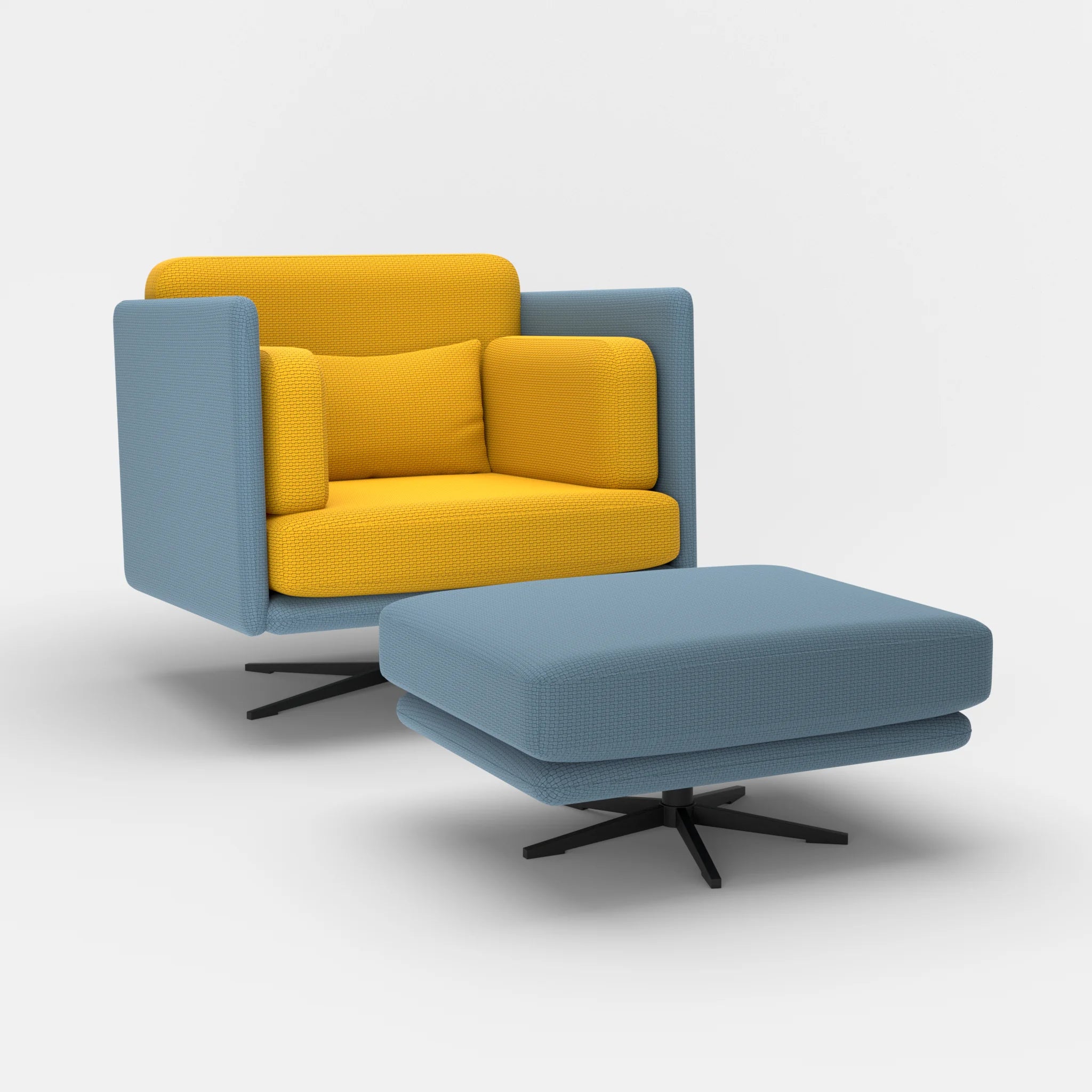 Loungesessel Egon mit Pouf nabucco6043-nabucco3019 in Blau und Curry von der Seite
