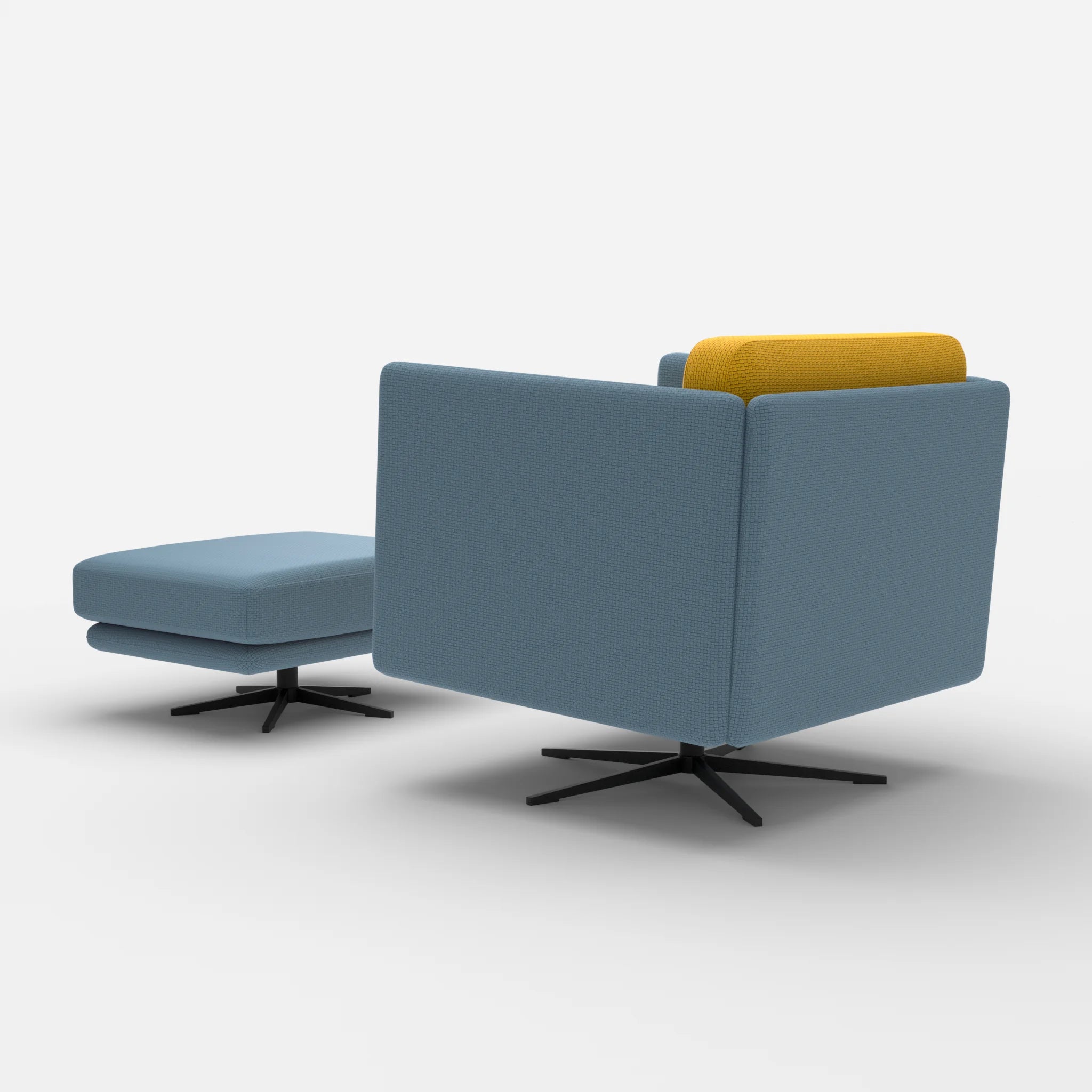Loungesessel Egon mit Pouf nabucco6043-nabucco3019 in Blau und Curry von hinten