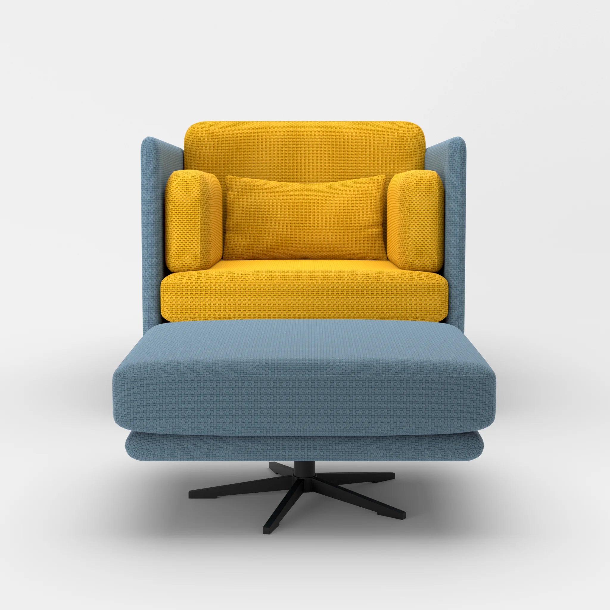 Loungesessel Egon mit Pouf nabucco6043-nabucco3019 in Blau und Curry von vorne
