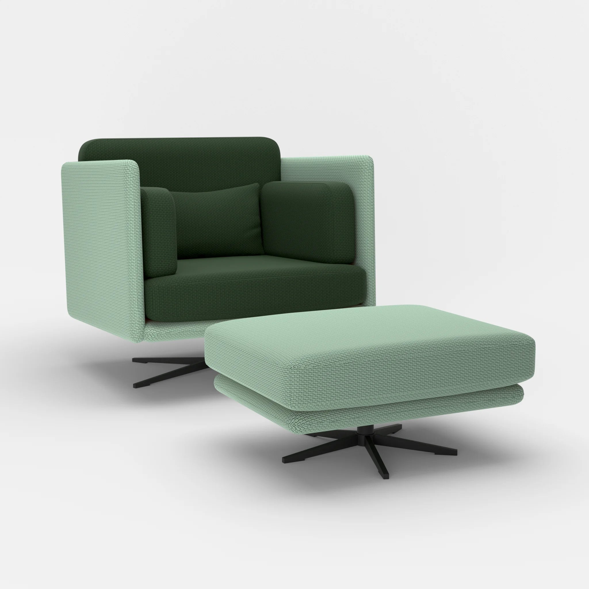 Loungesessel Egon mit Pouf nabucco7030-nabucco7029 in Türkis und Dunkelgrün von der Seite