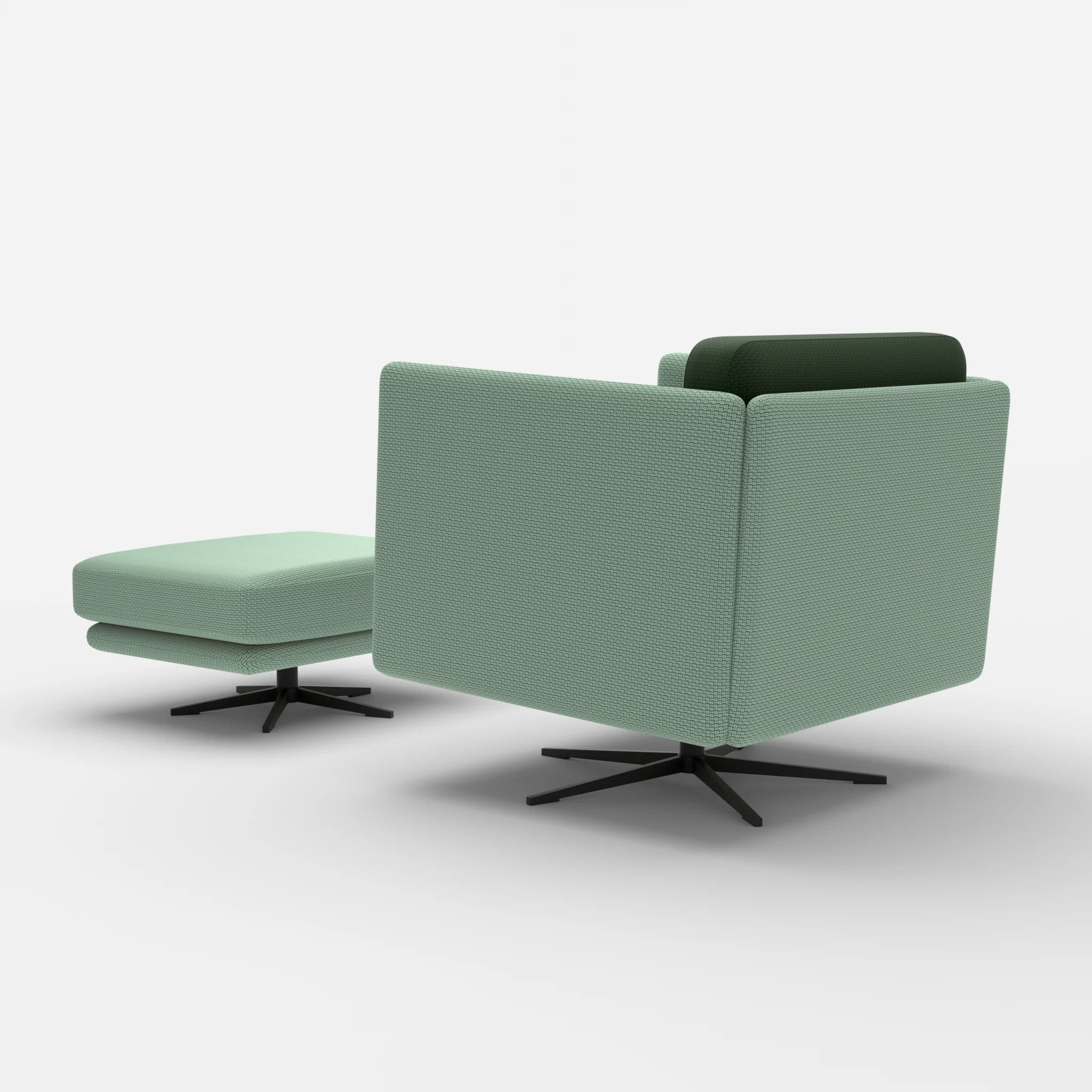 Loungesessel Egon mit Pouf nabucco7030-nabucco7029 in Türkis und Dunkelgrün von hinten