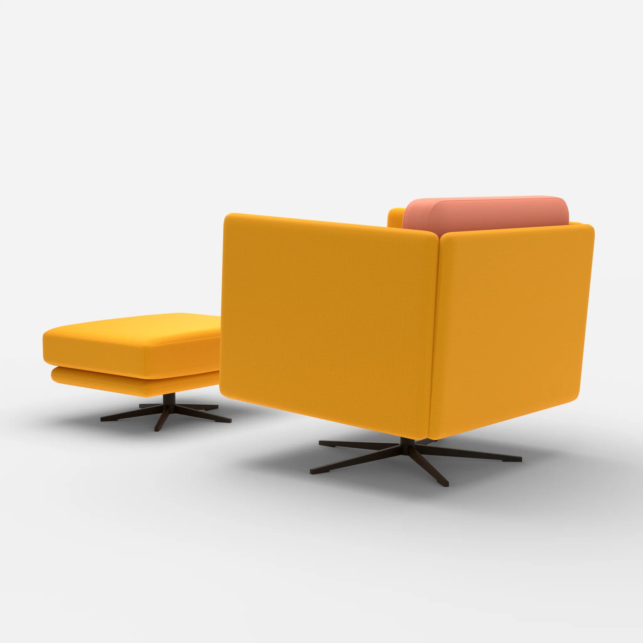Loungesessel Egon mit Pouf radio3008-radio4046 in Gelb und Coral von hinten