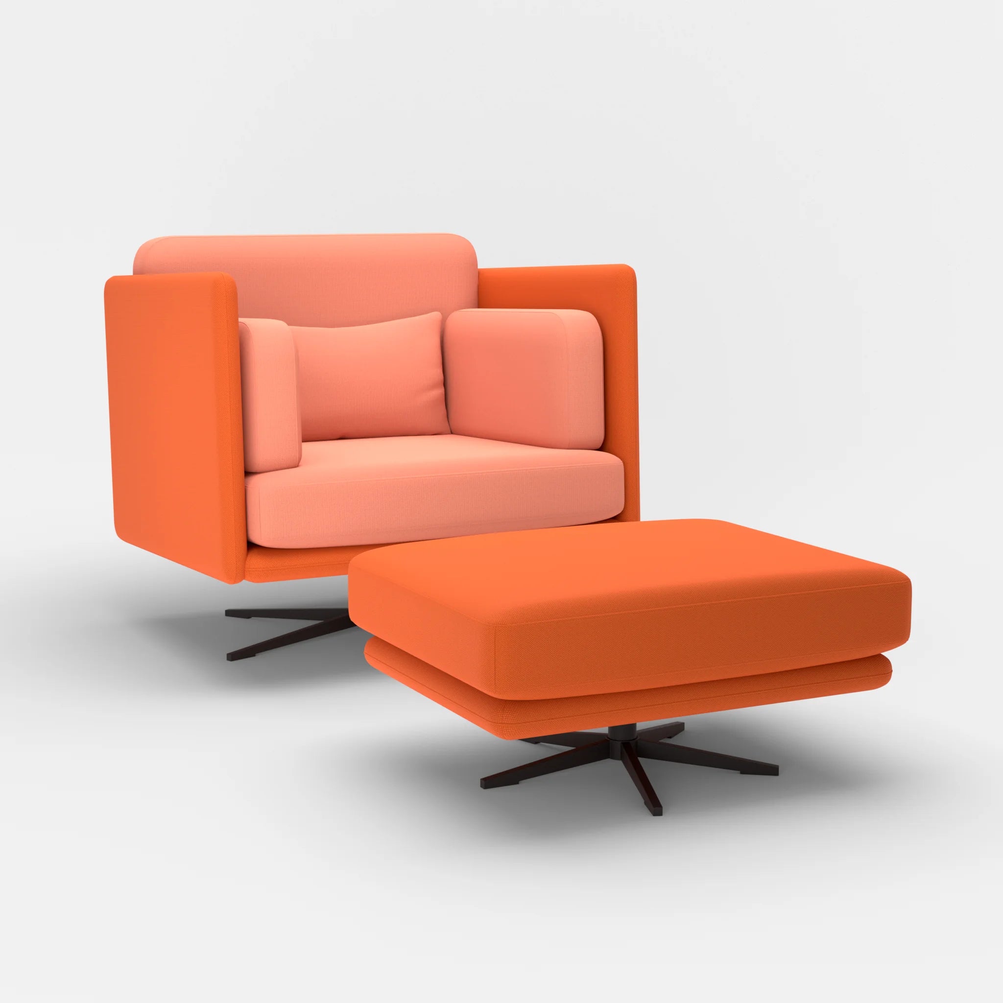 Loungesessel Egon mit Pouf radio3094-radio4046 in Orange und Coral von der Seite