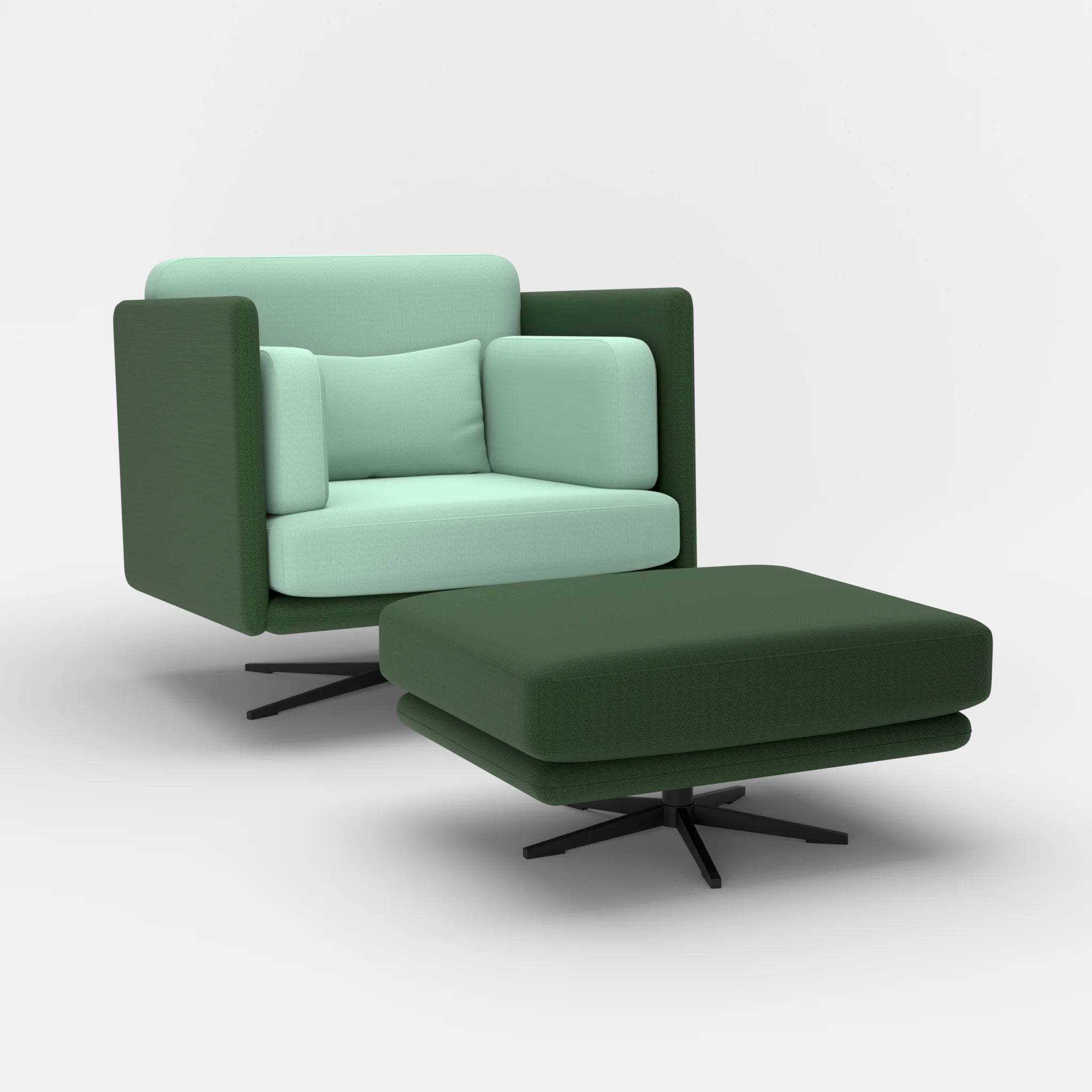 Loungesessel Egon mit Pouf radio7036-radio7045 in Olive und Hellblau von der Seite