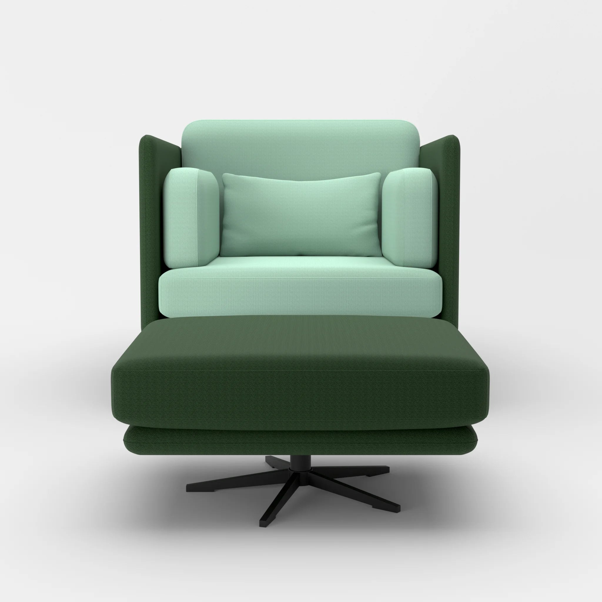 Loungesessel Egon mit Pouf radio7036-radio7045 in Olive und Hellblau von vorne