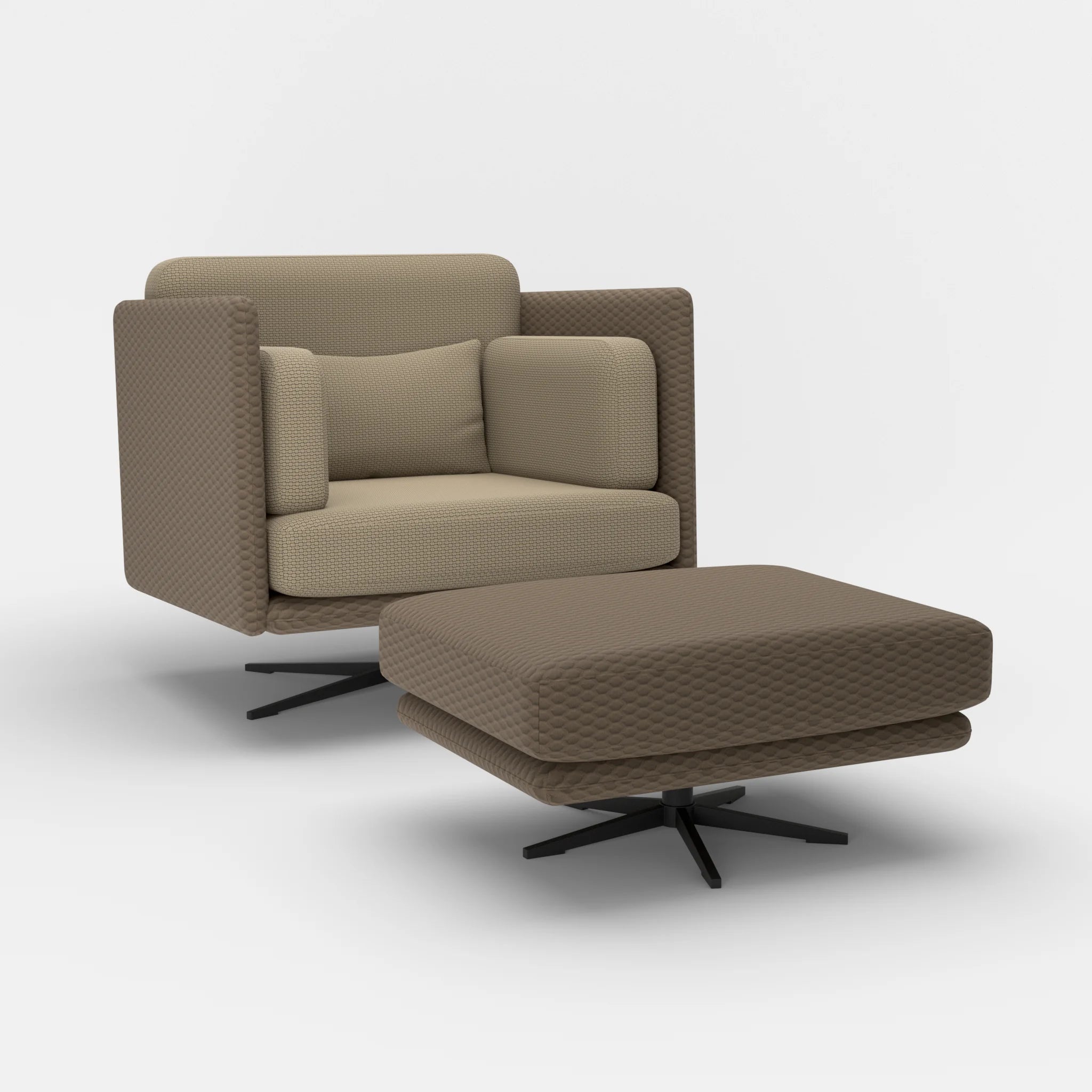 Loungesessel Egon mit Pouf spazio2019-nabucco1006 in Braun und Beige von der Seite