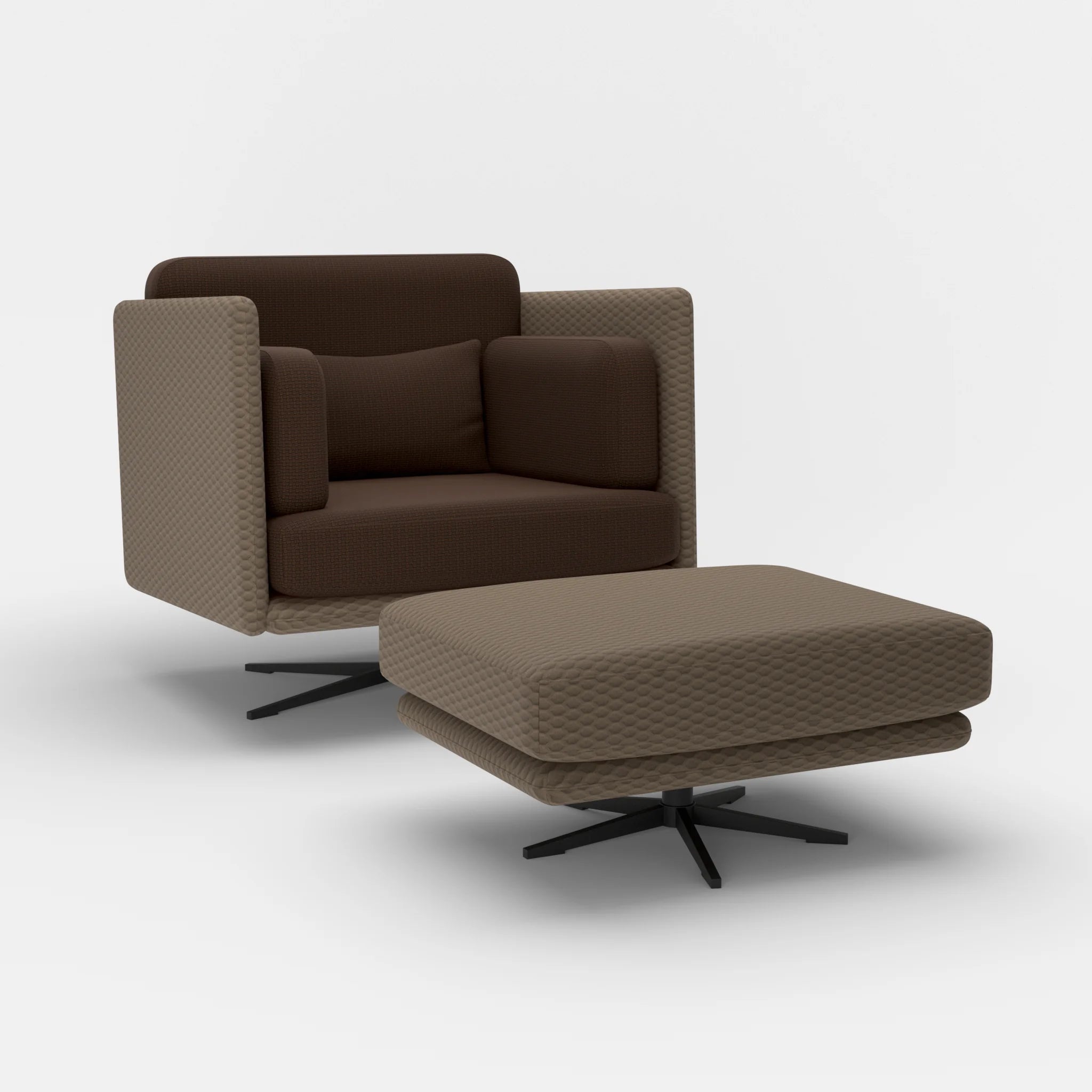 Loungesessel Egon mit Pouf spazio2019-nabucco2022 in Braun und Dunkelbraun von der Seite