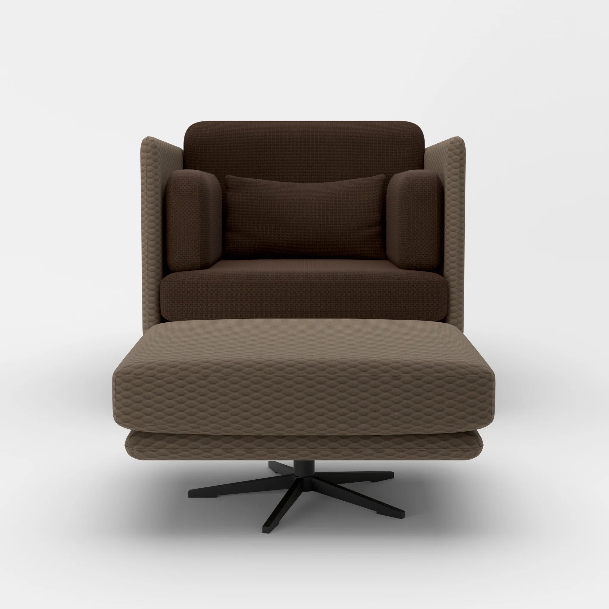 Loungesessel Egon mit Pouf spazio2019-nabucco2022 in Braun und Dunkelbraun von vorne