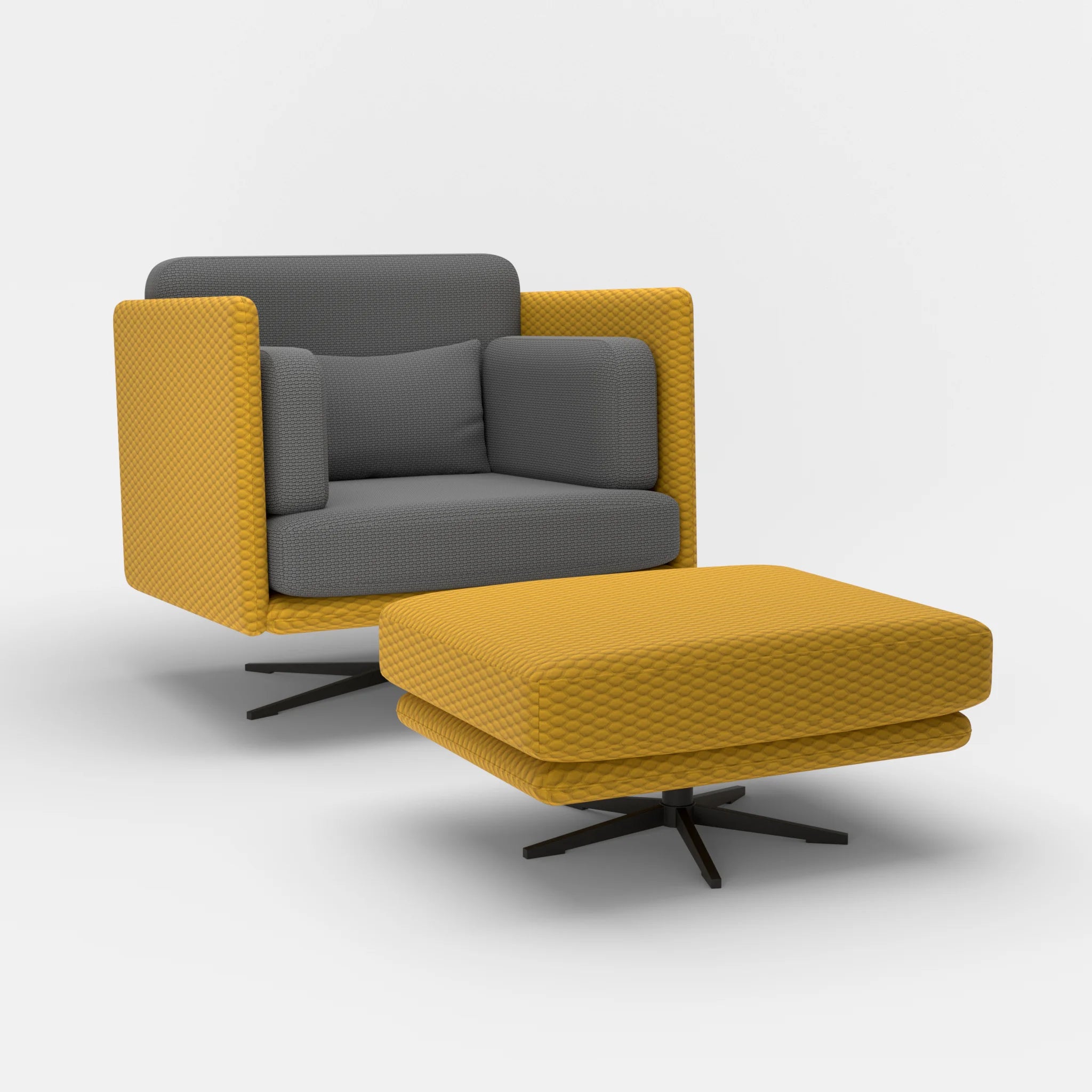 Loungesessel Egon mit Pouf spazio3030-nabucco8009 in Curry und Dunkelgrau von der Seite