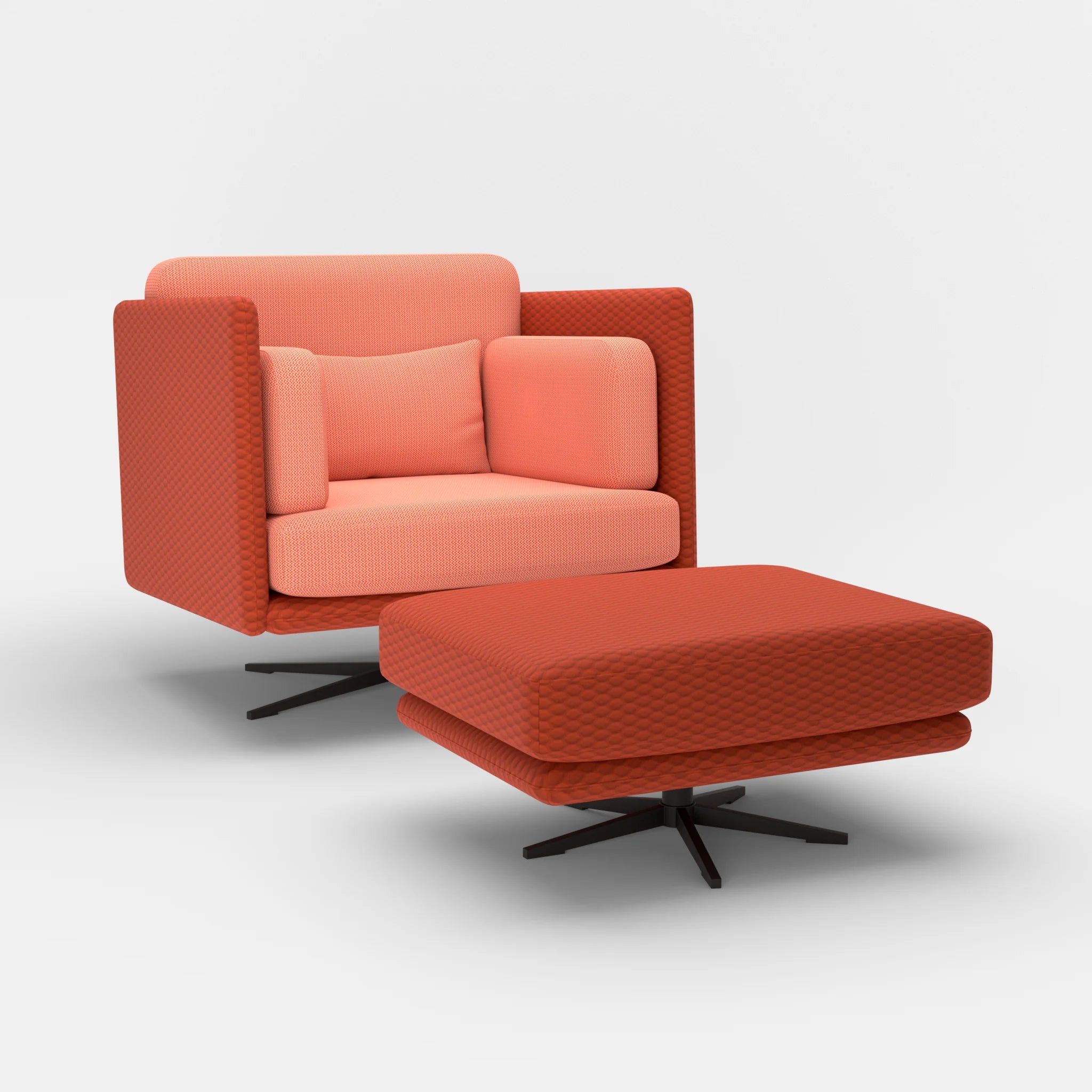 Loungesessel Egon mit Pouf spazio4066-credograpefruit in Orange und Coral von der Seite