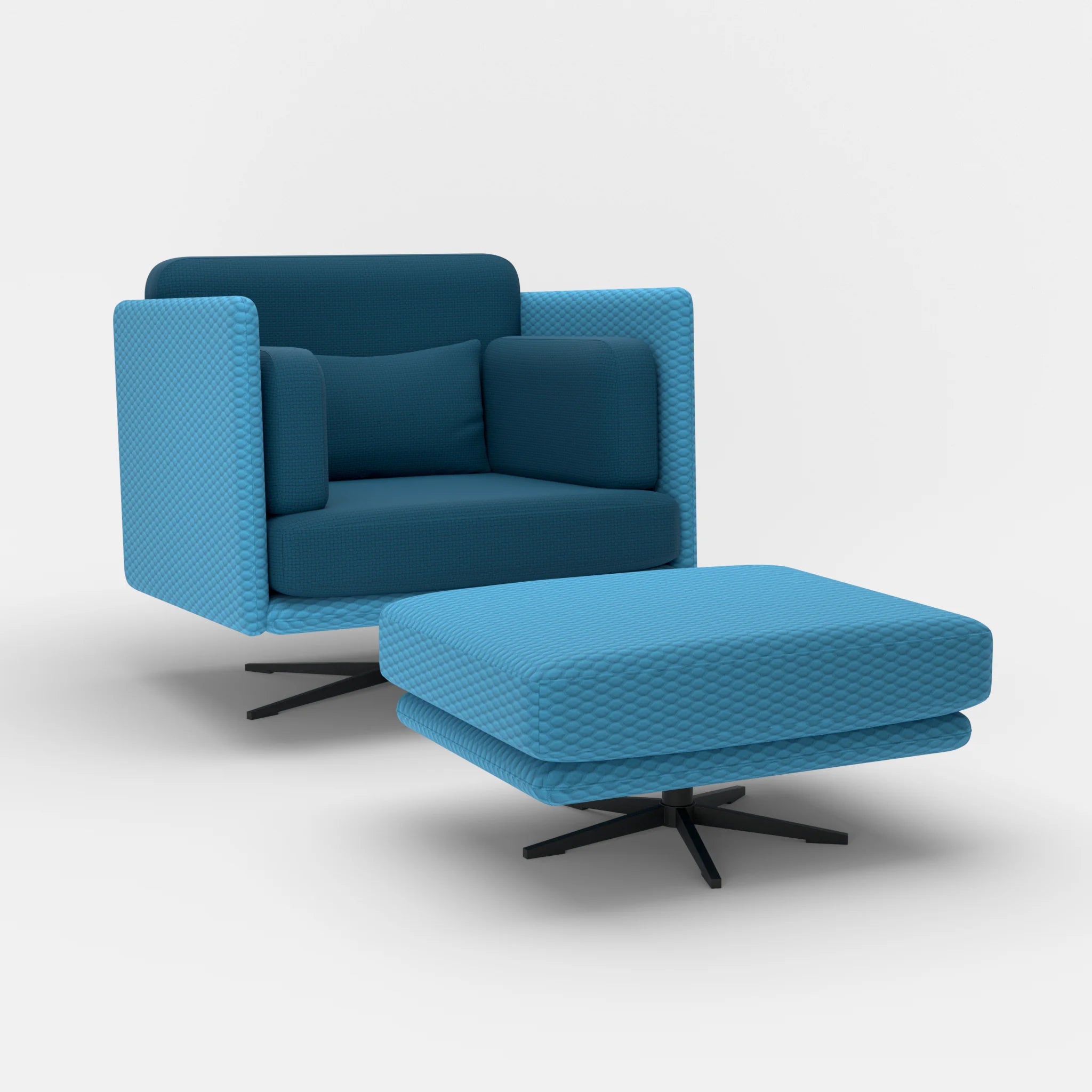 Loungesessel Egon mit Pouf spazio6091-nabucco6075 in Türkis und Blau von der Seite