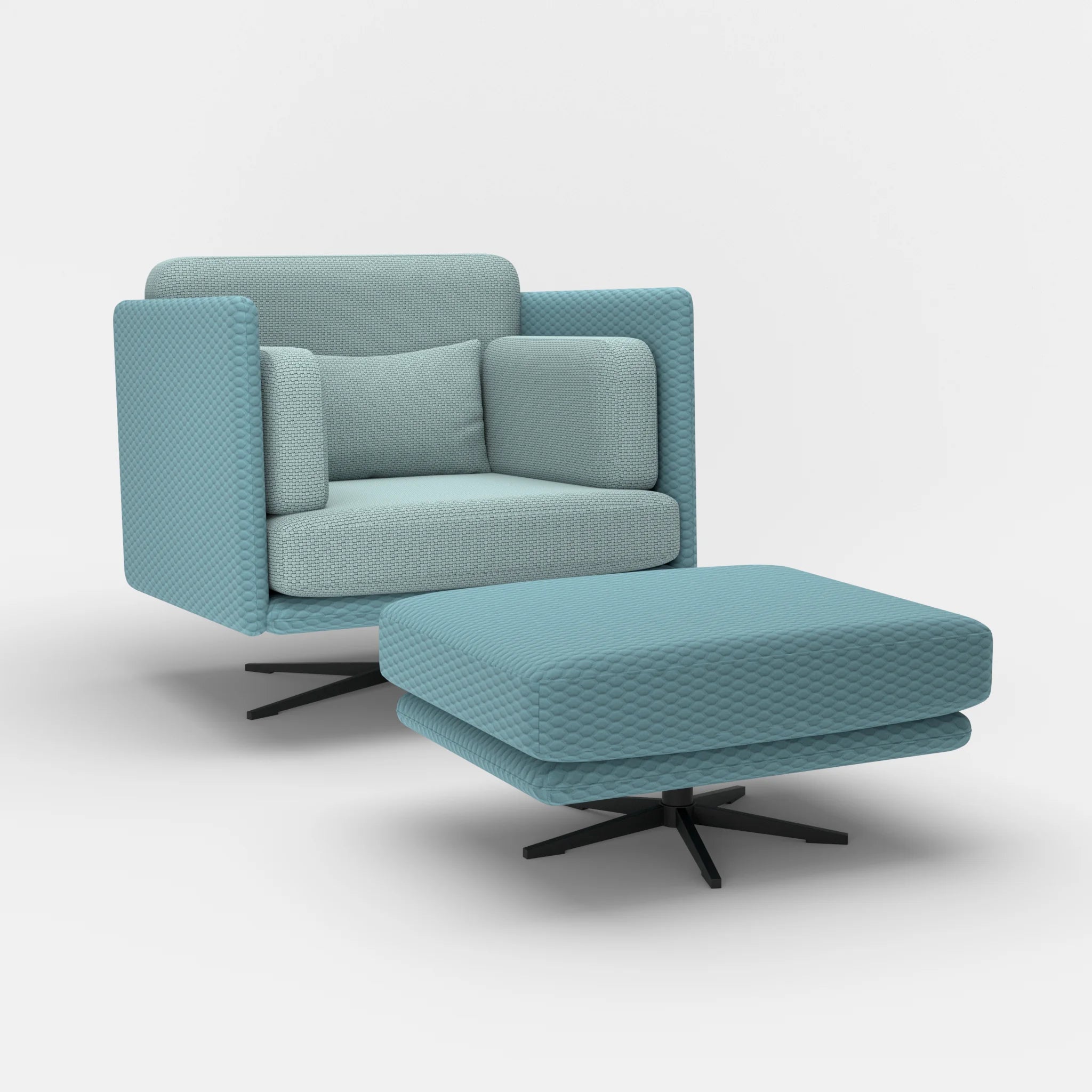 Loungesessel Egon mit Pouf spazio7004-nabucco6030 in Graublau und Hellblau von der Seite