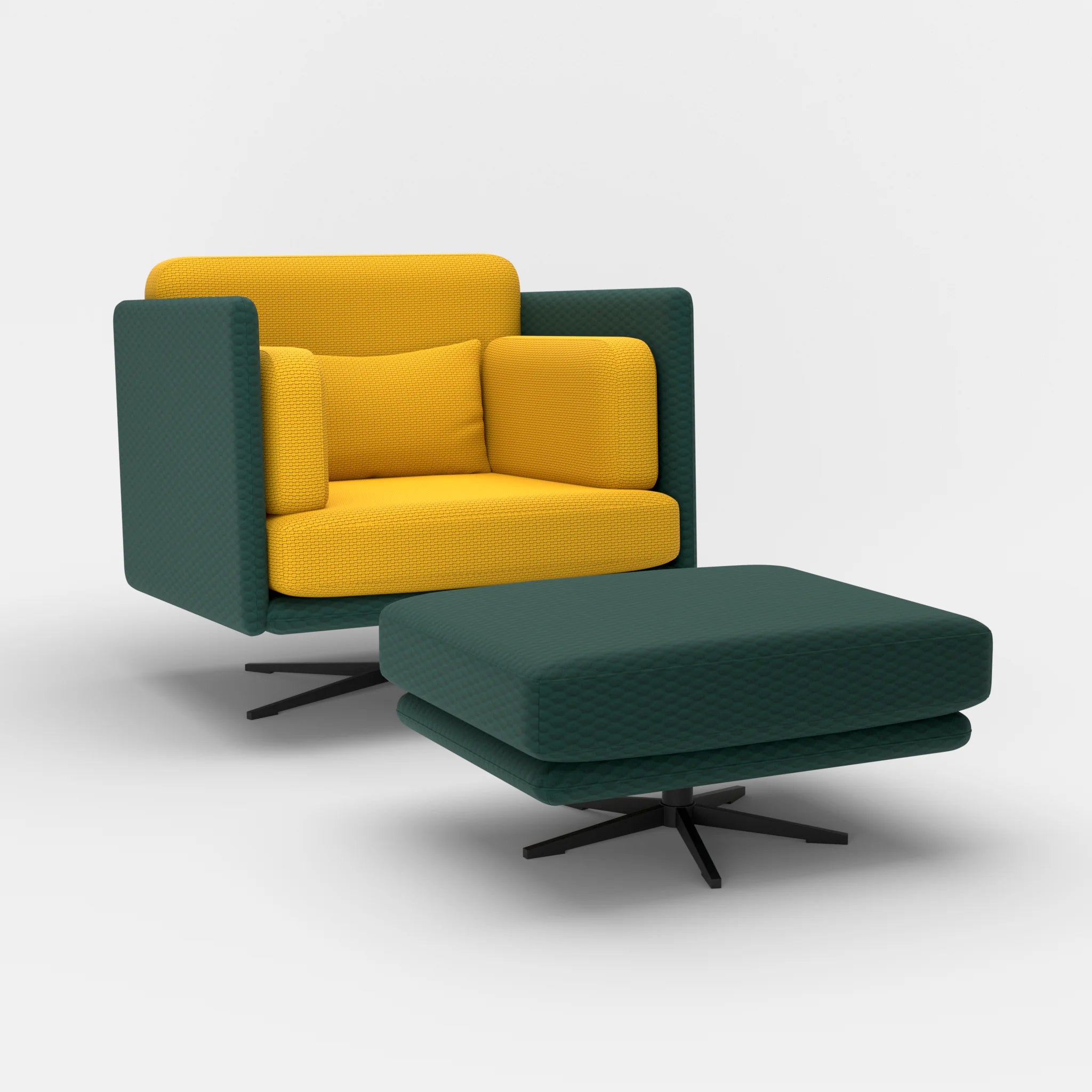 Loungesessel Egon mit Pouf spazio7033-nabucco3019 in Petrol und Curry von der Seite