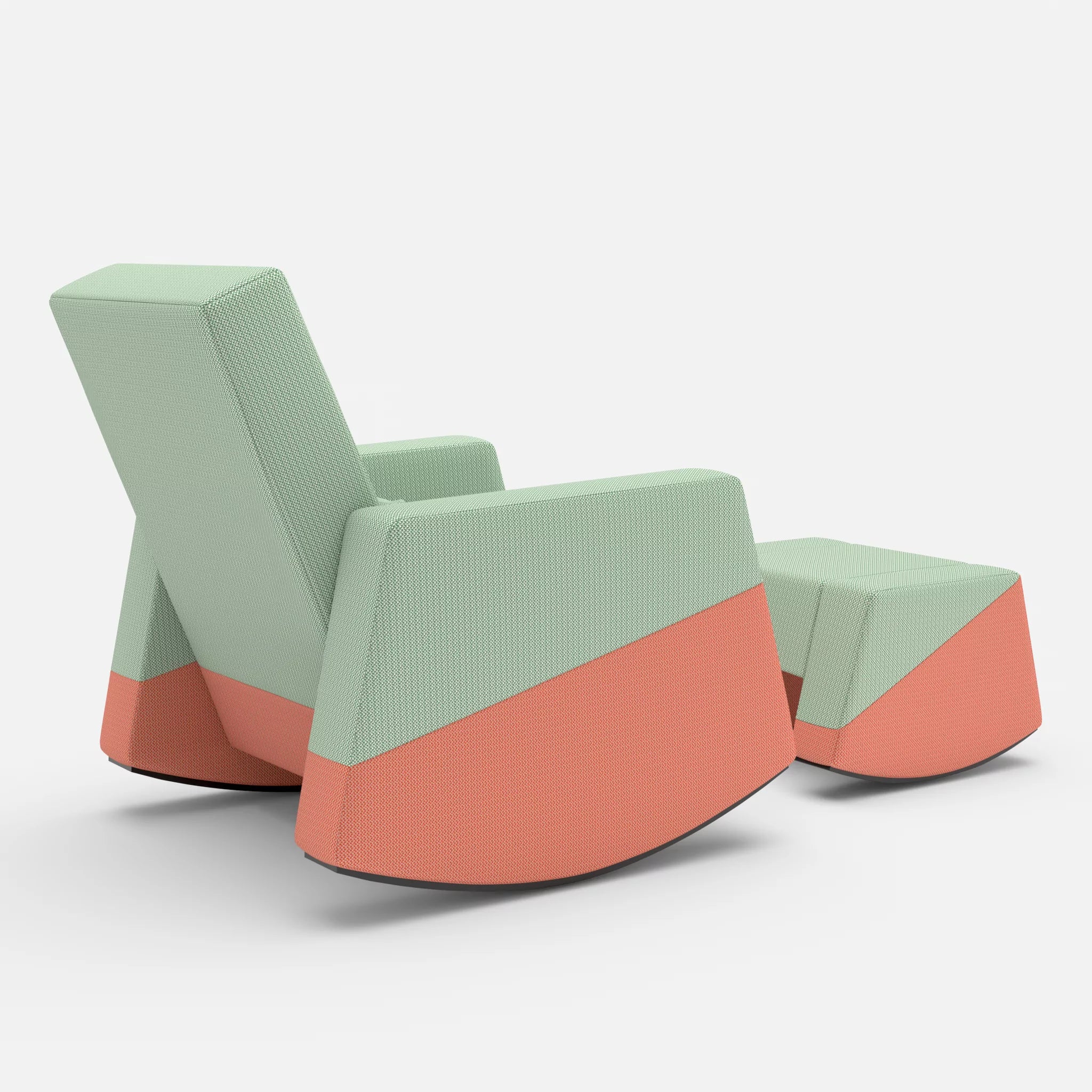 Schaukelsessel Softrocker mit Schaukelhocker credoaloe-credograpefruit-credoaloe in Hellgrün und Coral und Hellgrün von hinten