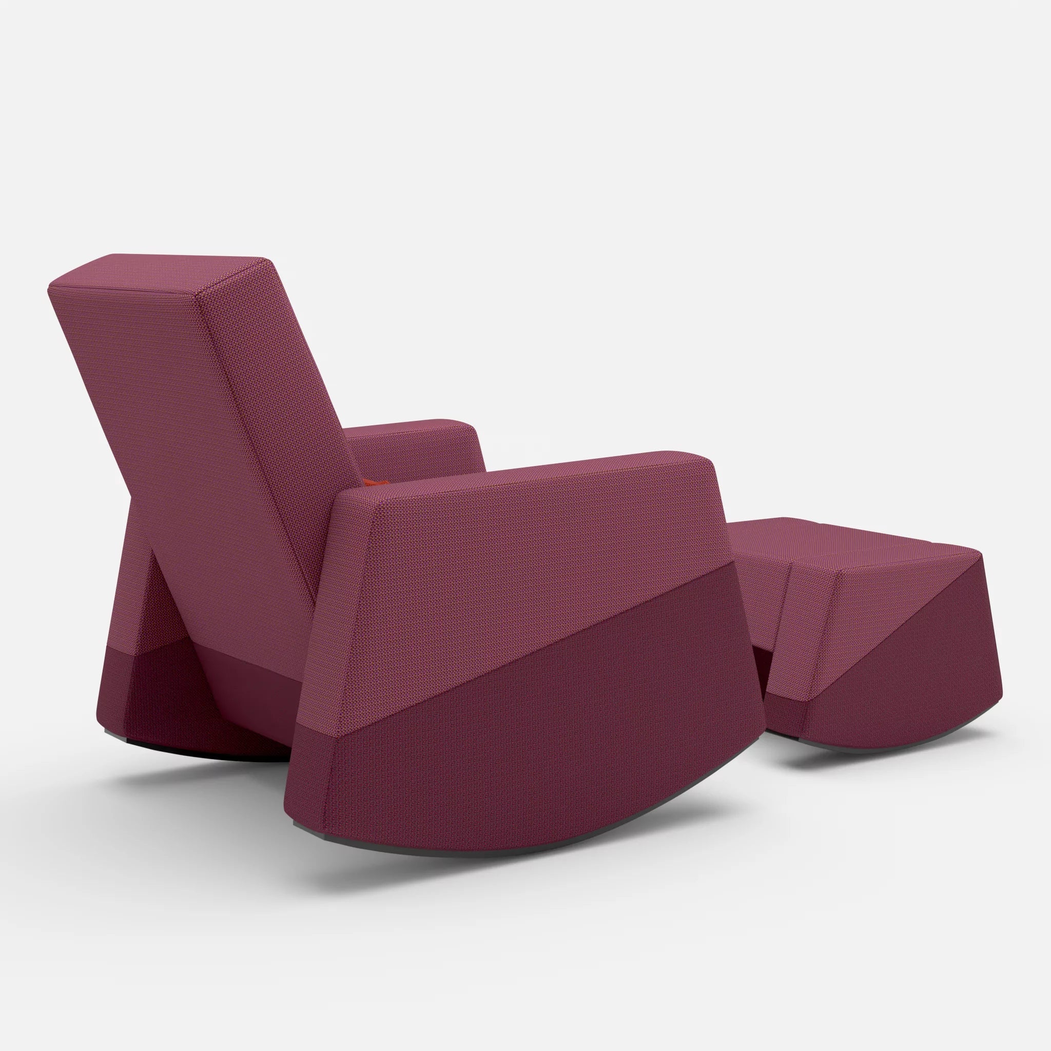 Schaukelsessel Softrocker mit Schaukelhocker credobreva-credorubin-credolampion in Violett und Dunkelrot und Rot von hinten