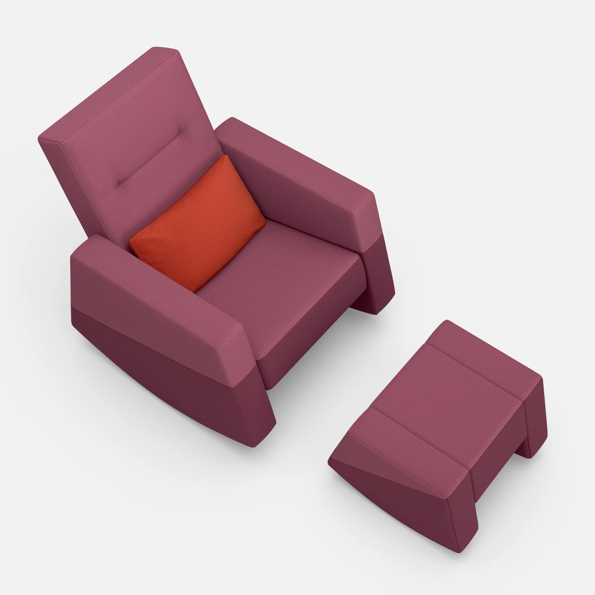 Schaukelsessel Softrocker mit Schaukelhocker credobreva-credorubin-credolampion in Violett und Dunkelrot und Rot von oben