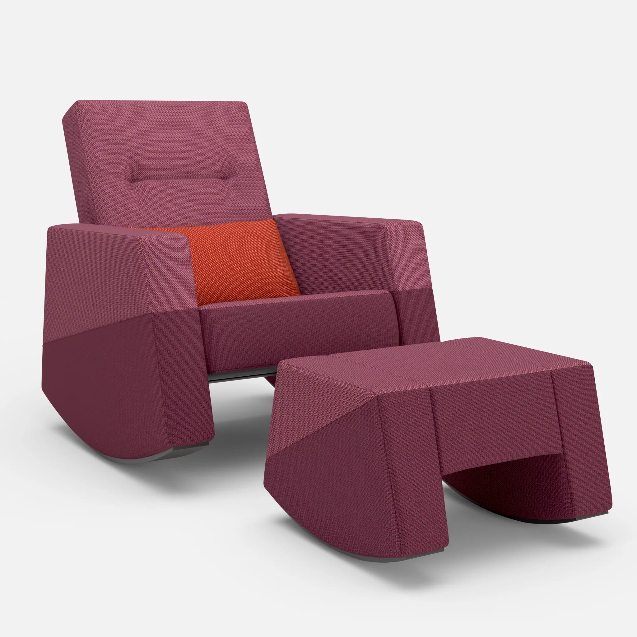 Schaukelsessel Softrocker mit Schaukelhocker credobreva-credorubin-credolampion in Violett und Dunkelrot und Rot von vorne