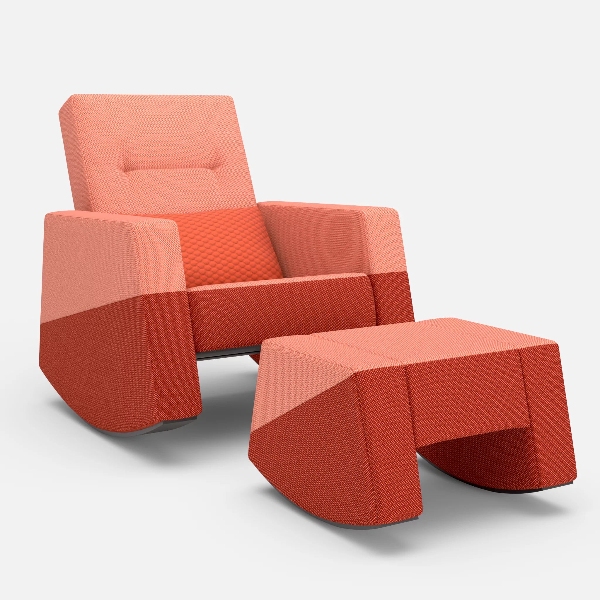 Schaukelsessel Softrocker mit Schaukelhocker credograpefruit-credolampion-spazio4066 in Coral und Rot und Orange von vorne