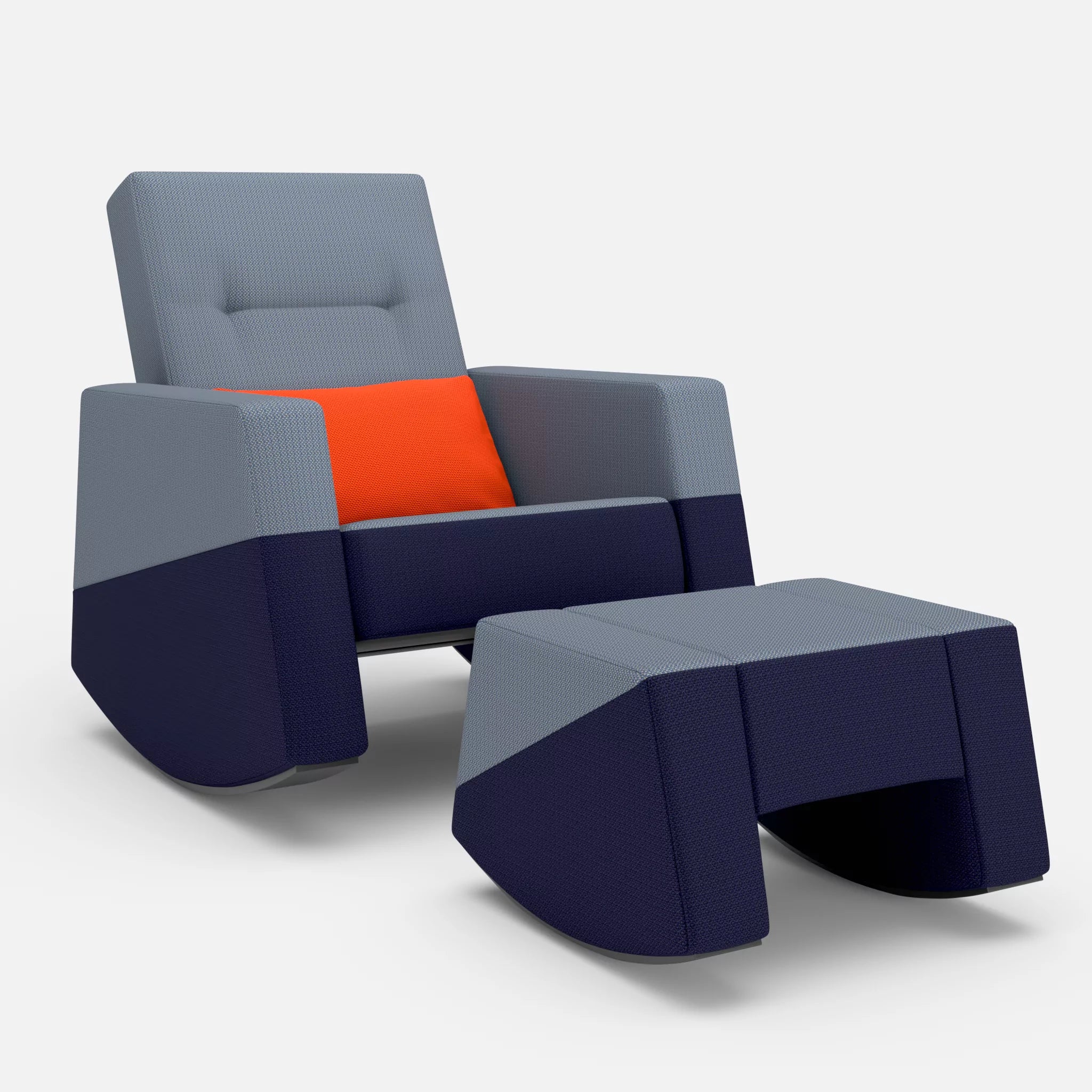 Schaukelsessel Softrocker mit Schaukelhocker credosea-credonavy-novumsunset in Blau und Navy und Rot von vorne