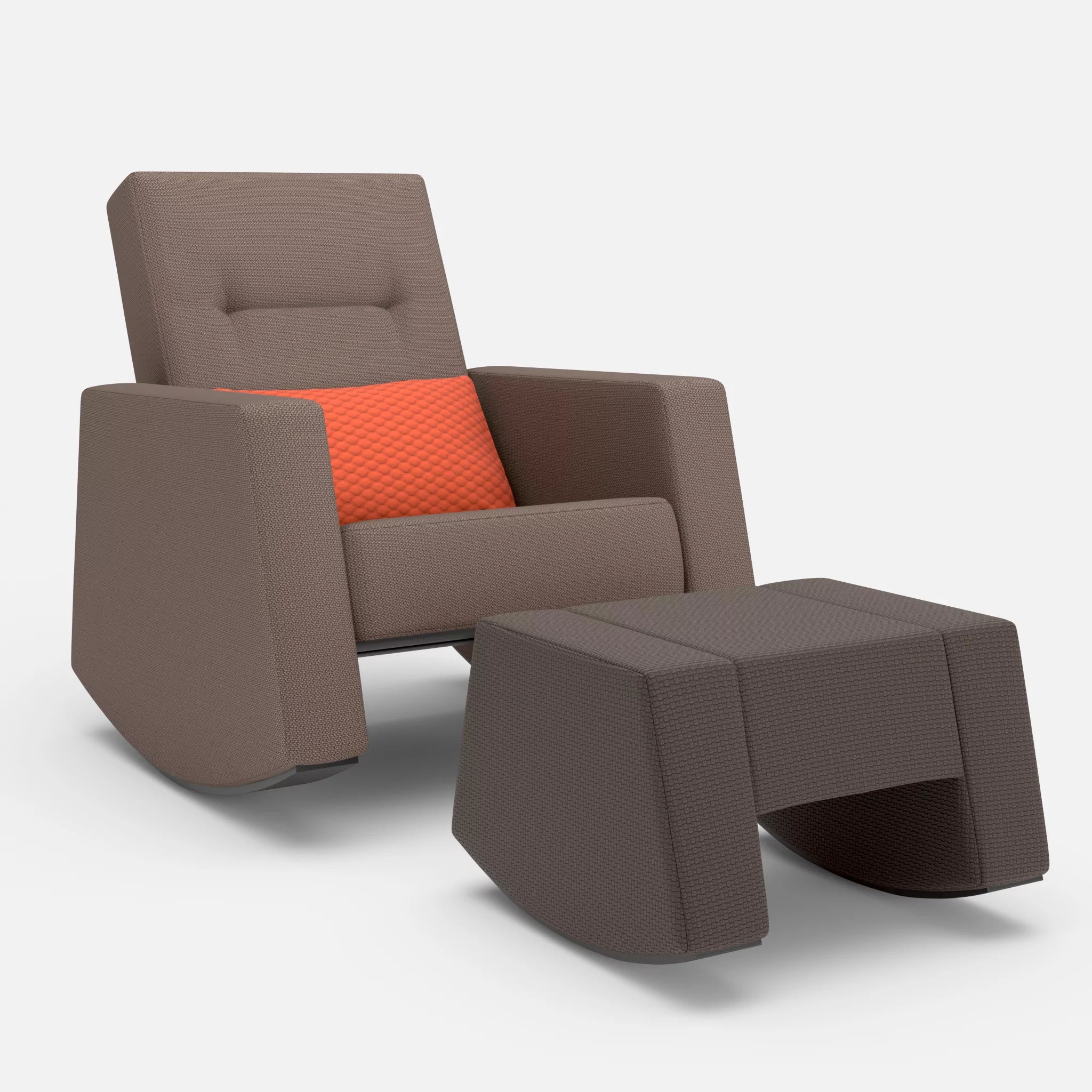 Schaukelsessel Softrocker mit Schaukelhocker credowalnut-spazio4066-nabucco2022 in Dunkelgrau und Orange und Dunkelbraun von vorne