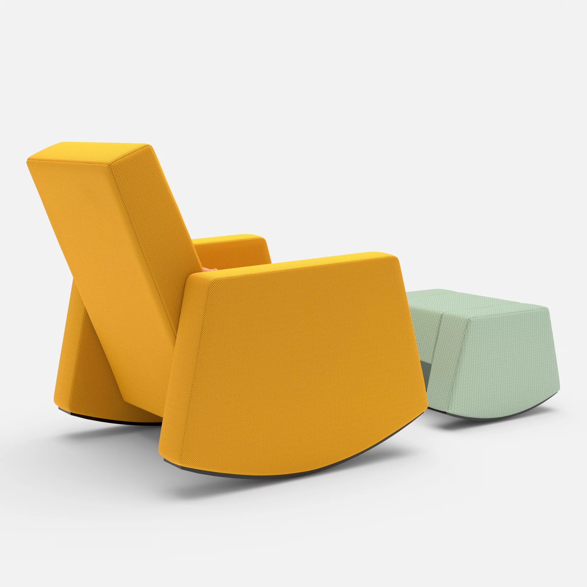Schaukelsessel Softrocker mit Schaukelhocker novumcurry-celia0217-credoaloe in Curry und Orange und Hellgrün von hinten